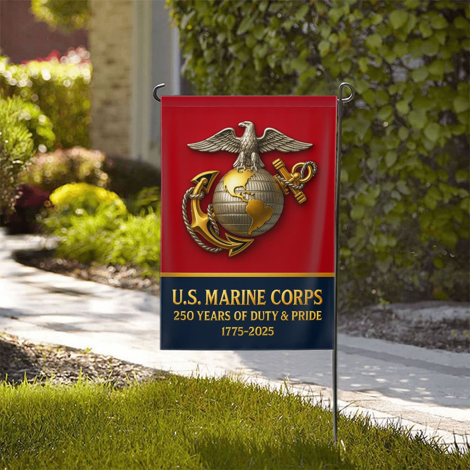MARlNE 250 Years Of Duty & Pride Garden Flag 12" x 18" Twin-Side Printing