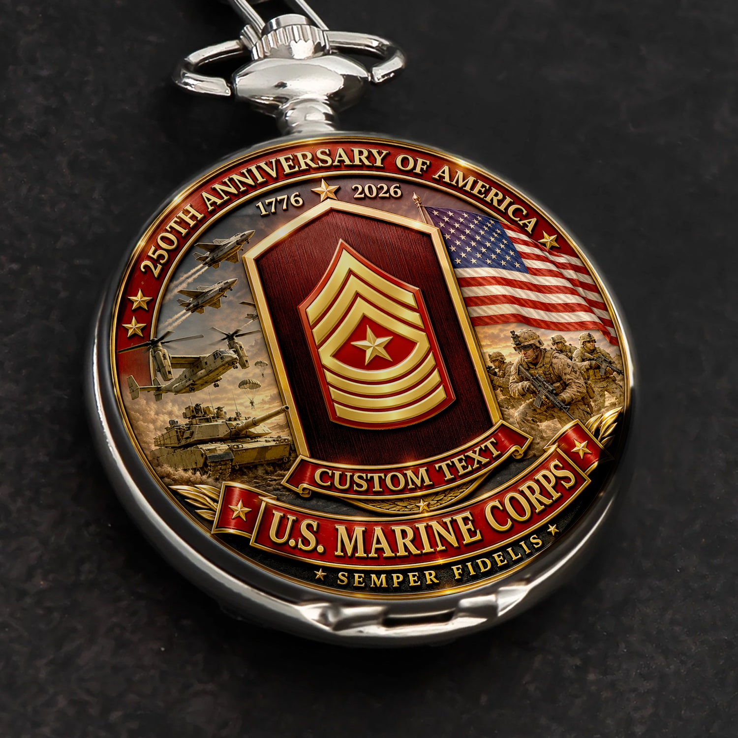 Personalized Marine Corps Rank Pocket Watch Veteran Gift