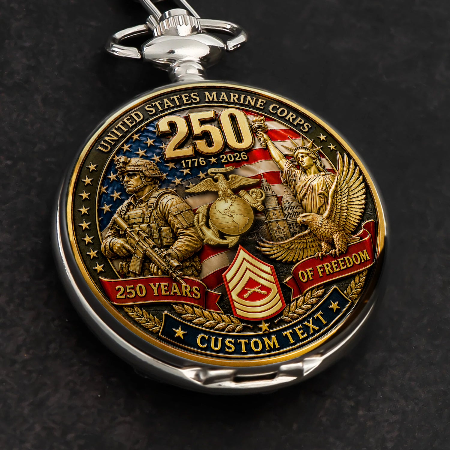 Marine Veteran Custom Name Pocket Watch Anniversary Gift