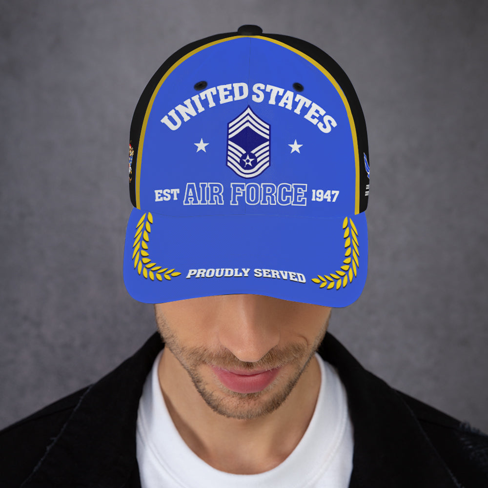 US Military Proudly Served Custom Ranks/Insignia, Personalized Name And Years Served All Over Prints Premium Classic Cap