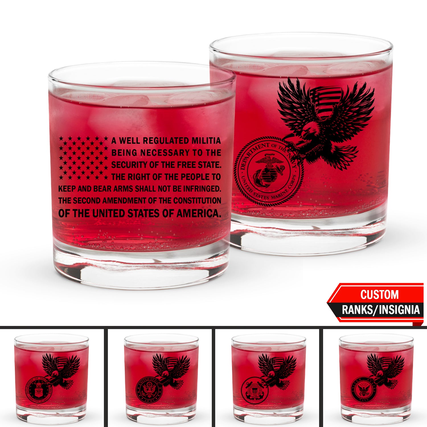 Custom US Military Ranks/Insignia JRGL05 Patriotic Eagle Rocks Glass - 10oz