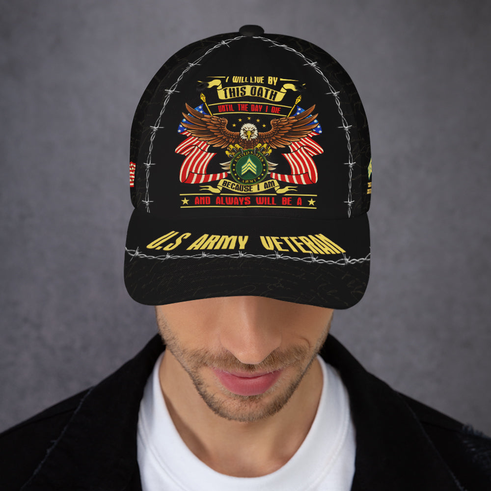 Always Will Be A Veteran, Custom Ranks/Insignia, Personalized Name And Years Served All Over Prints Premium Classic Cap