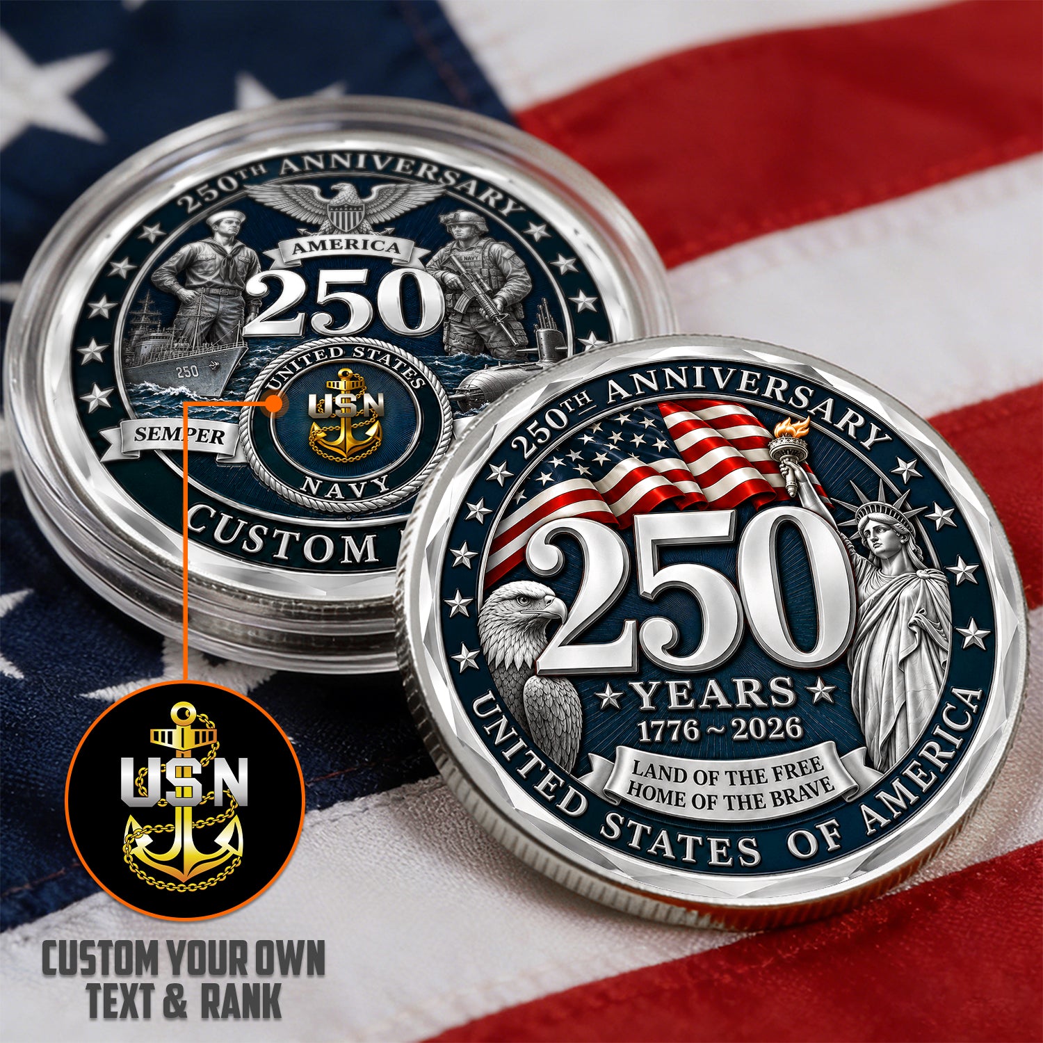 Personalized U.S. Navy Coin 250 Years Military Gift