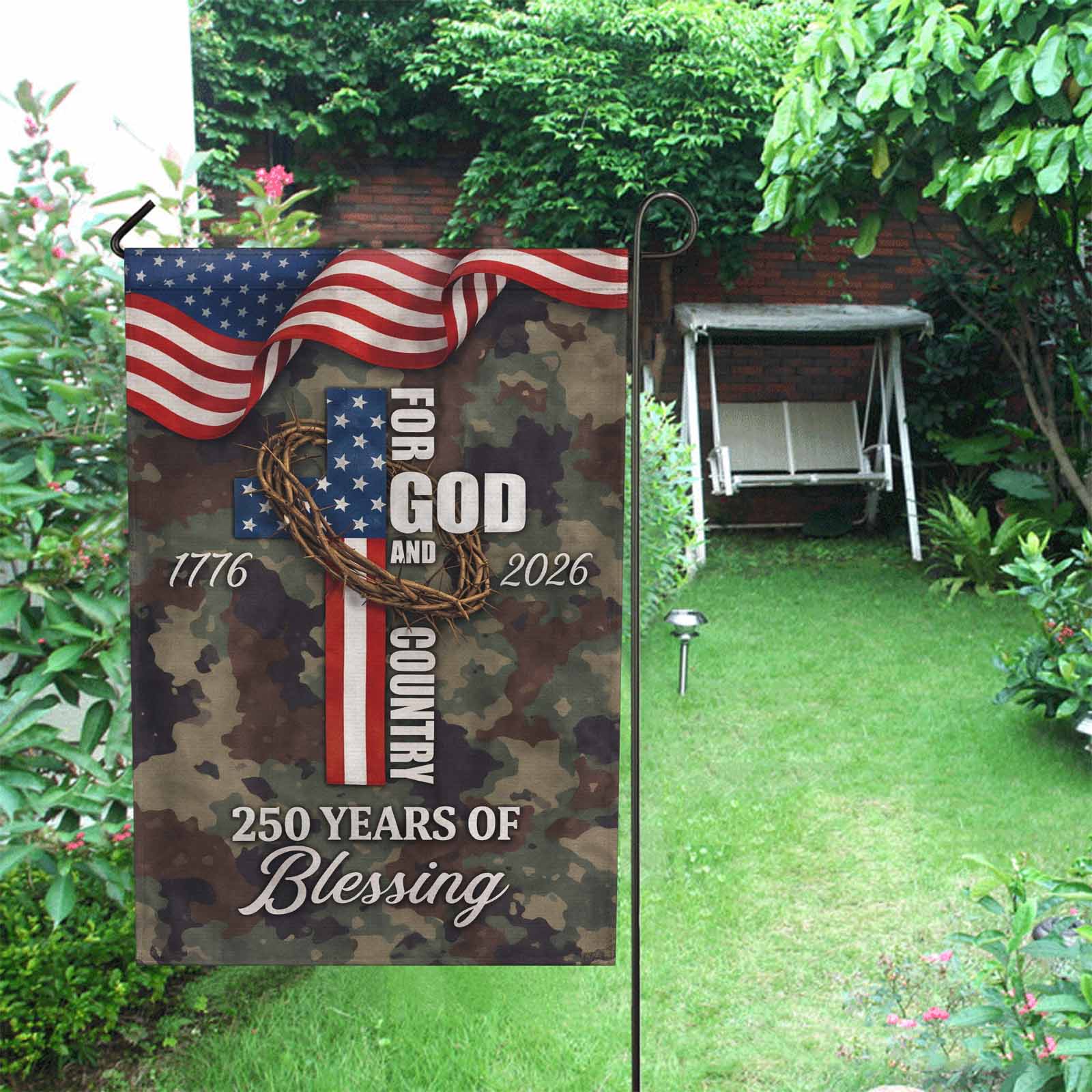 America 250 Christian Garden Flag 1776–2026 God and Country Decor