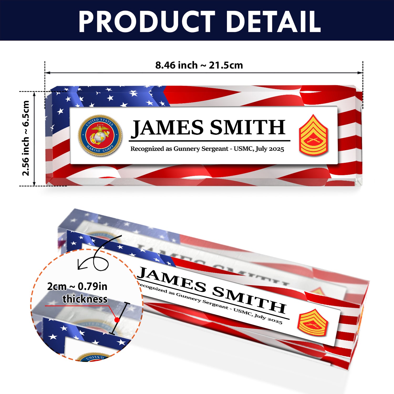Custom Desk Acrylic Plaque -  Nameplate Gift for MARlNES
