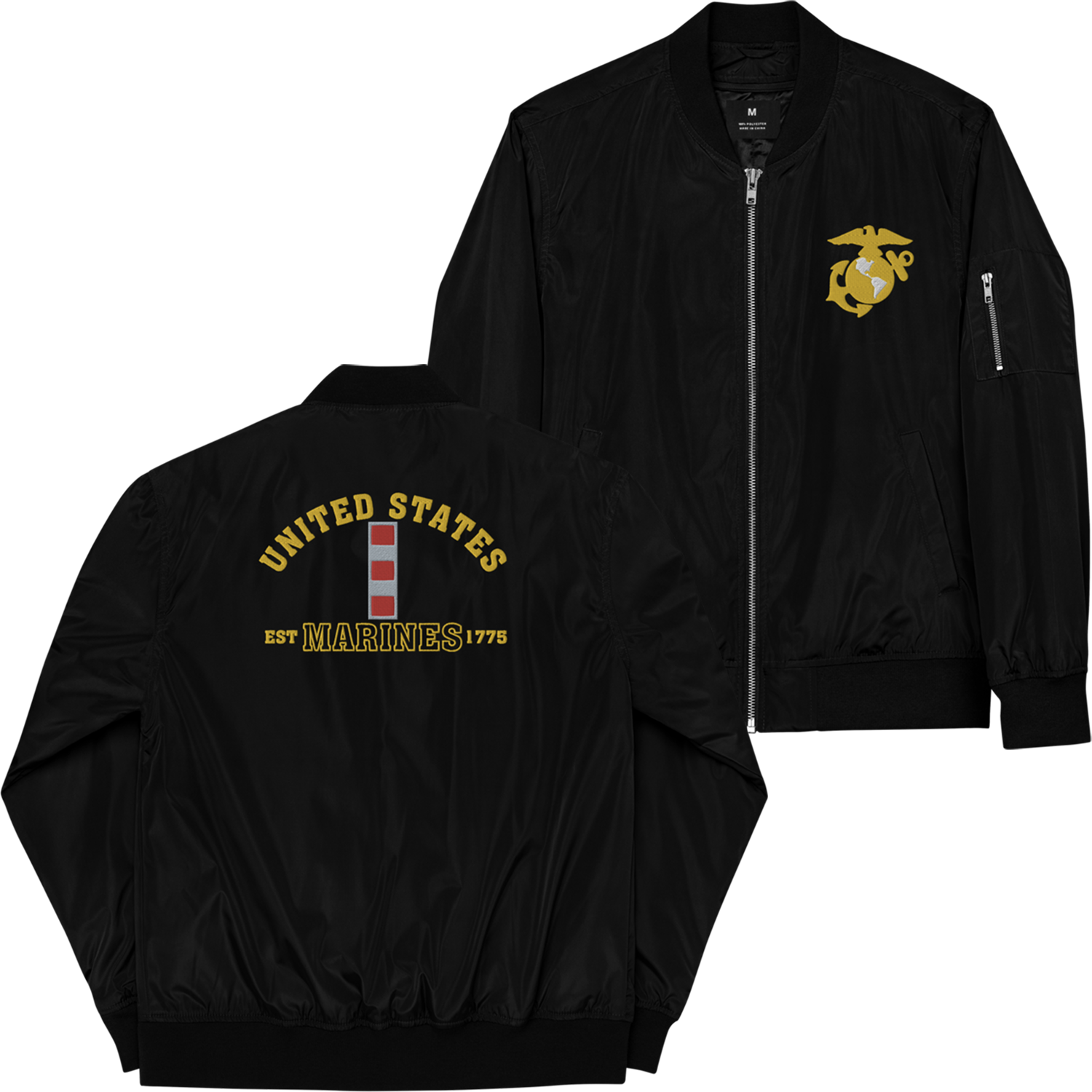 US Marines EST. 1775, Custom US Marine Corps Ranks, Insignia On Back, Embroidered Recycled Bomber Jacket