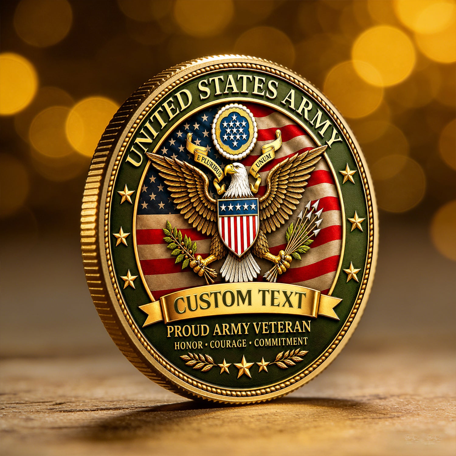 Personalized U.S. Army Veteran Rank Challenge Coin – Custom Text & Rank