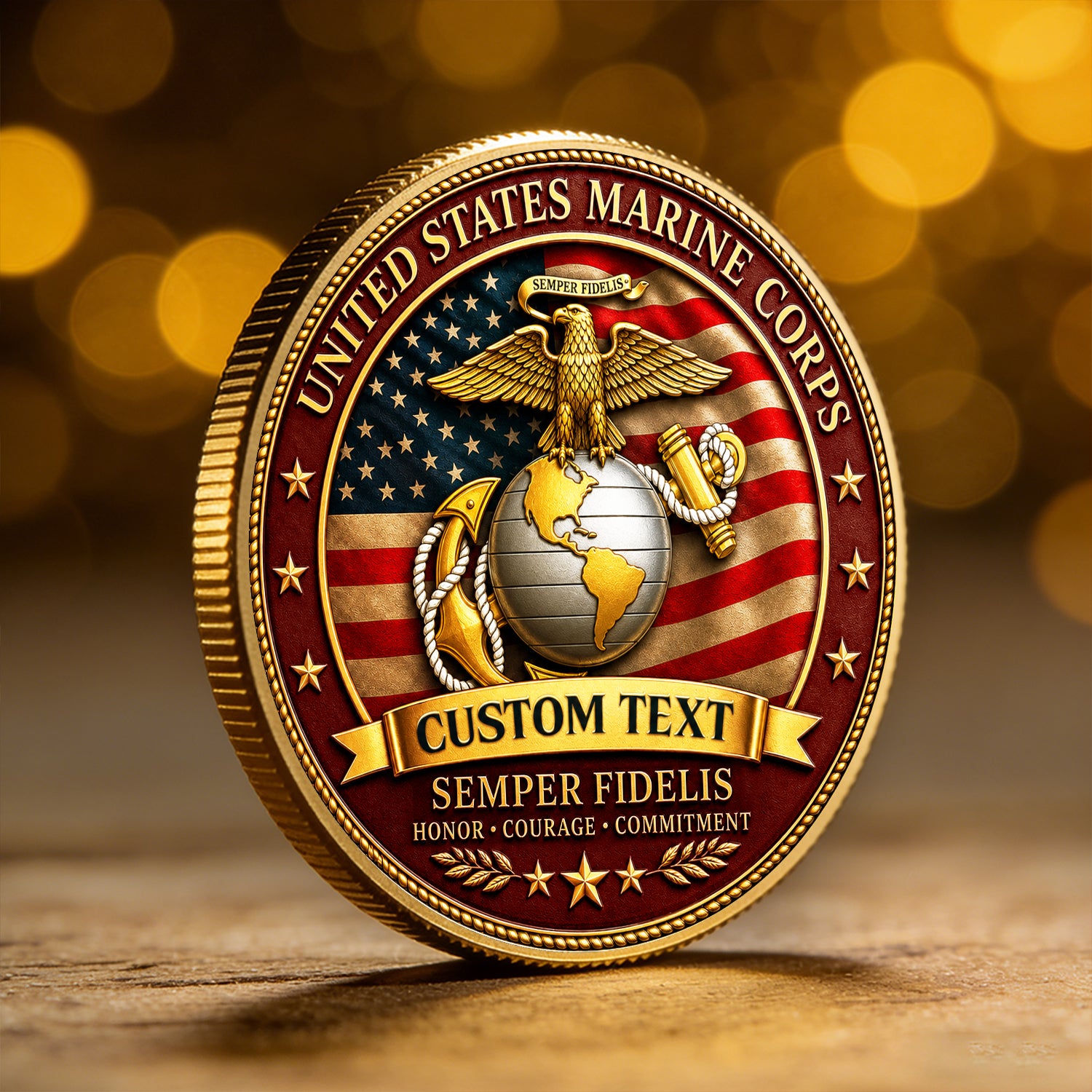 Personalized U.S. MARlNES Veteran Rank Challenge Coin – Custom Text & Rank