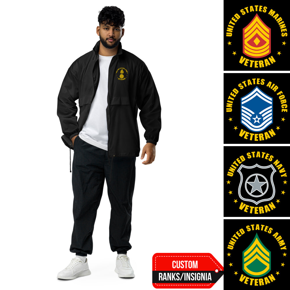 Custom Miitary Ranks US Military Veteran Custom Ranks/Insignia Embroidered Unisex Windbreak