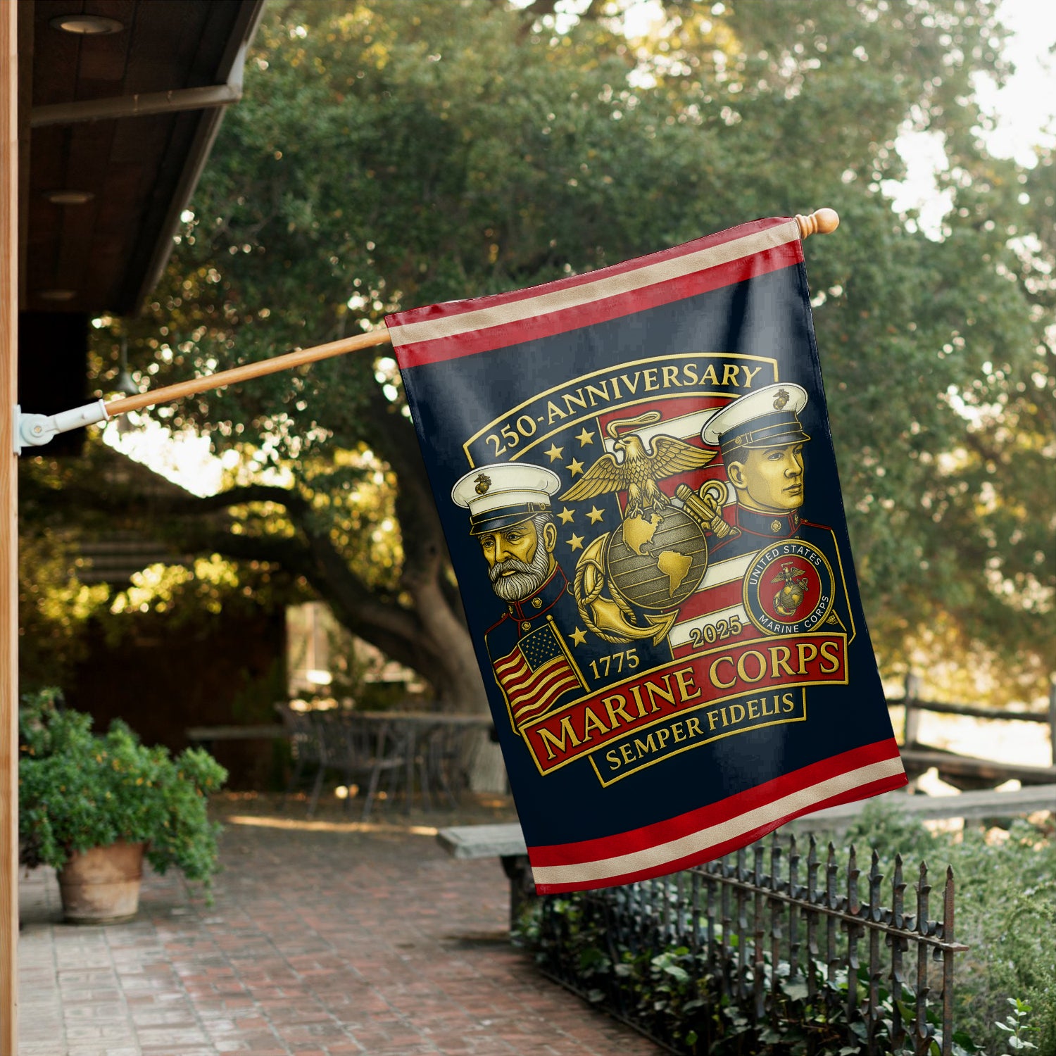 MARlNE 250th Anniversary House Flag 28" x 40" Twin-Side Printing