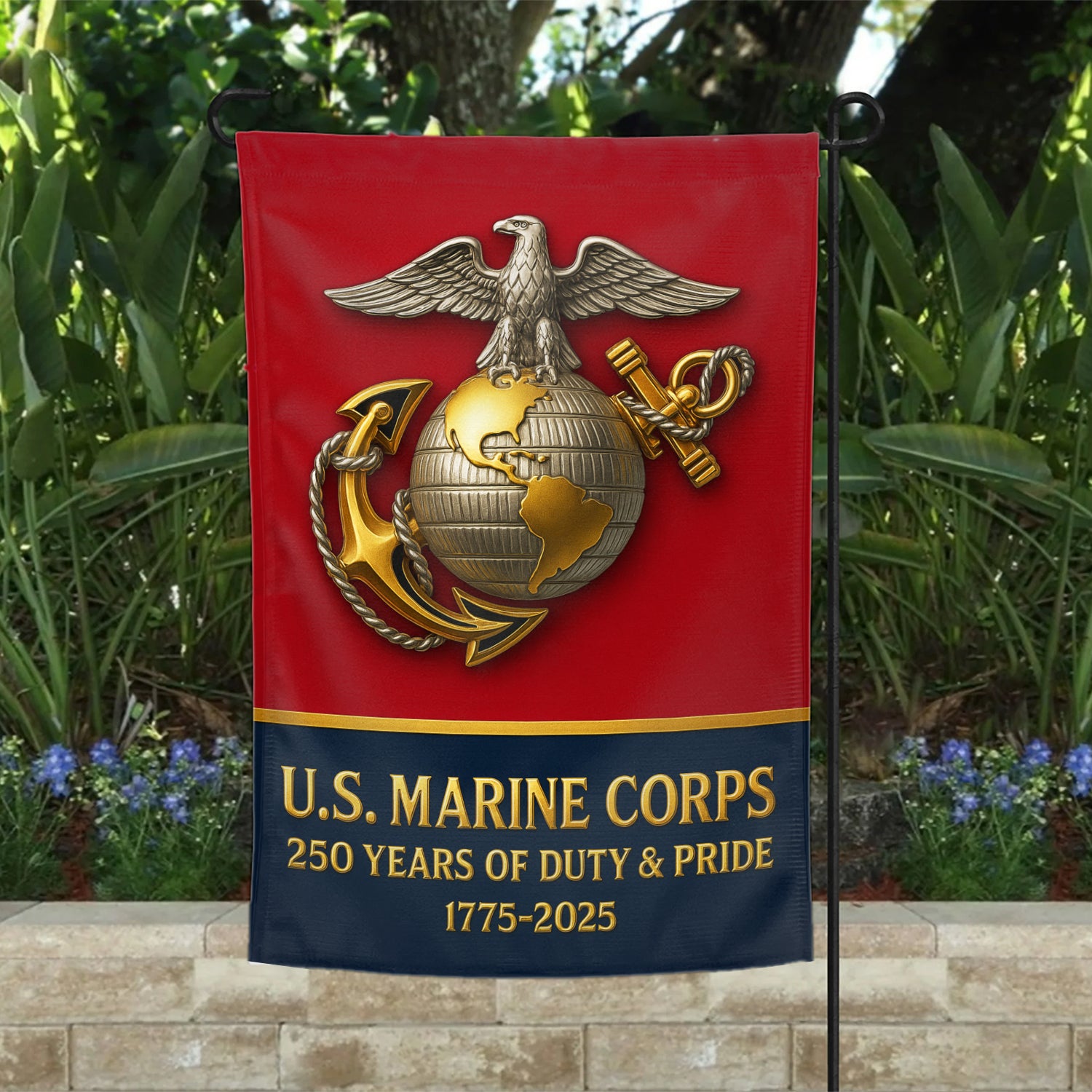 MARlNE 250 Years Of Duty & Pride Garden Flag 12" x 18" Twin-Side Printing