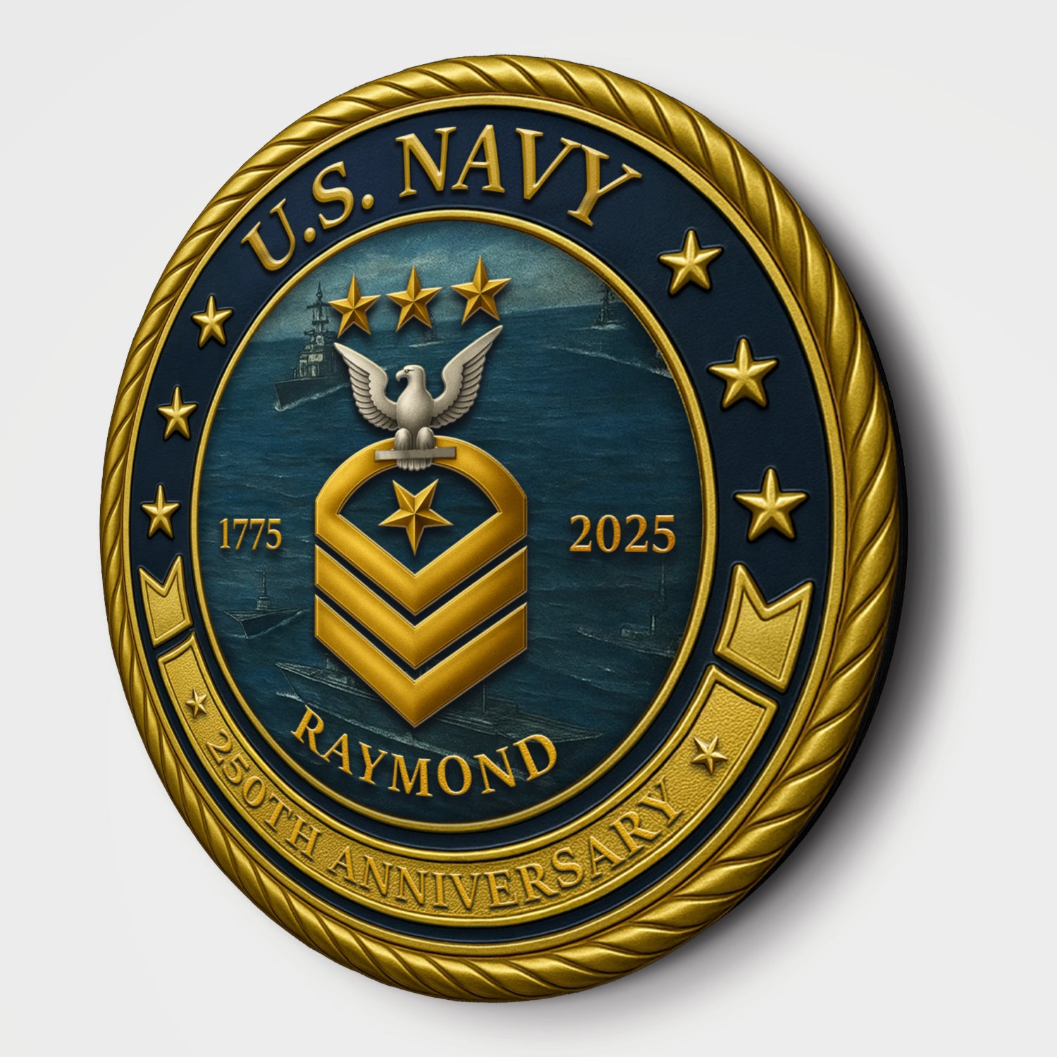 U.S. Navy 250th Anniversary - Custom Name Round Sign