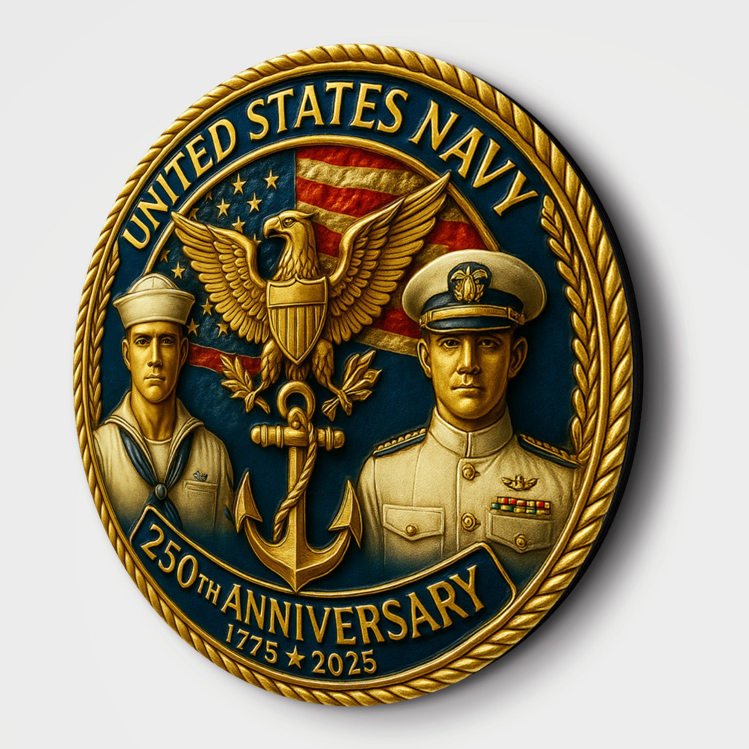 United States Navy 250th Anniversary Wooden Sign
