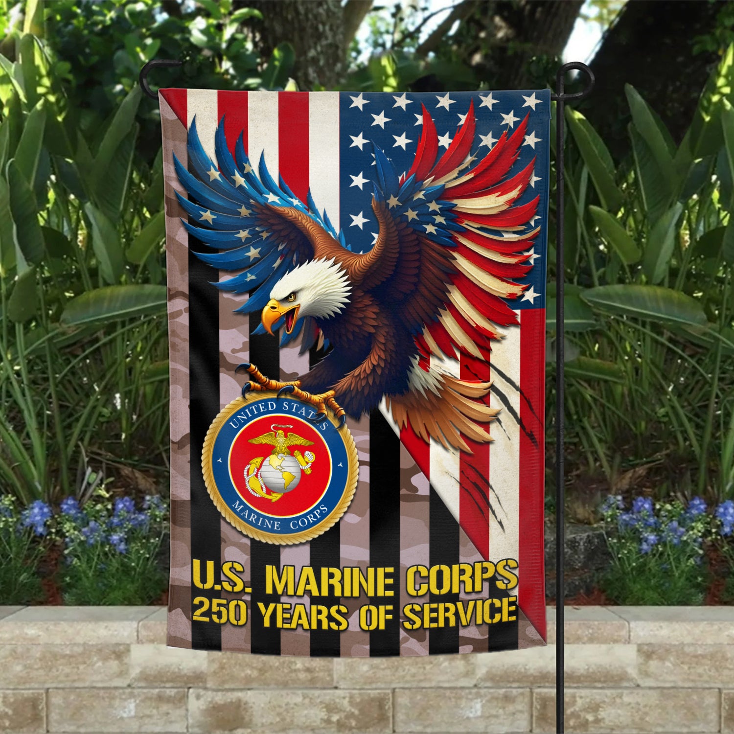 MARlNE 250 Years Of Service Garden Flag 12" x 18" Twin-Side Printing
