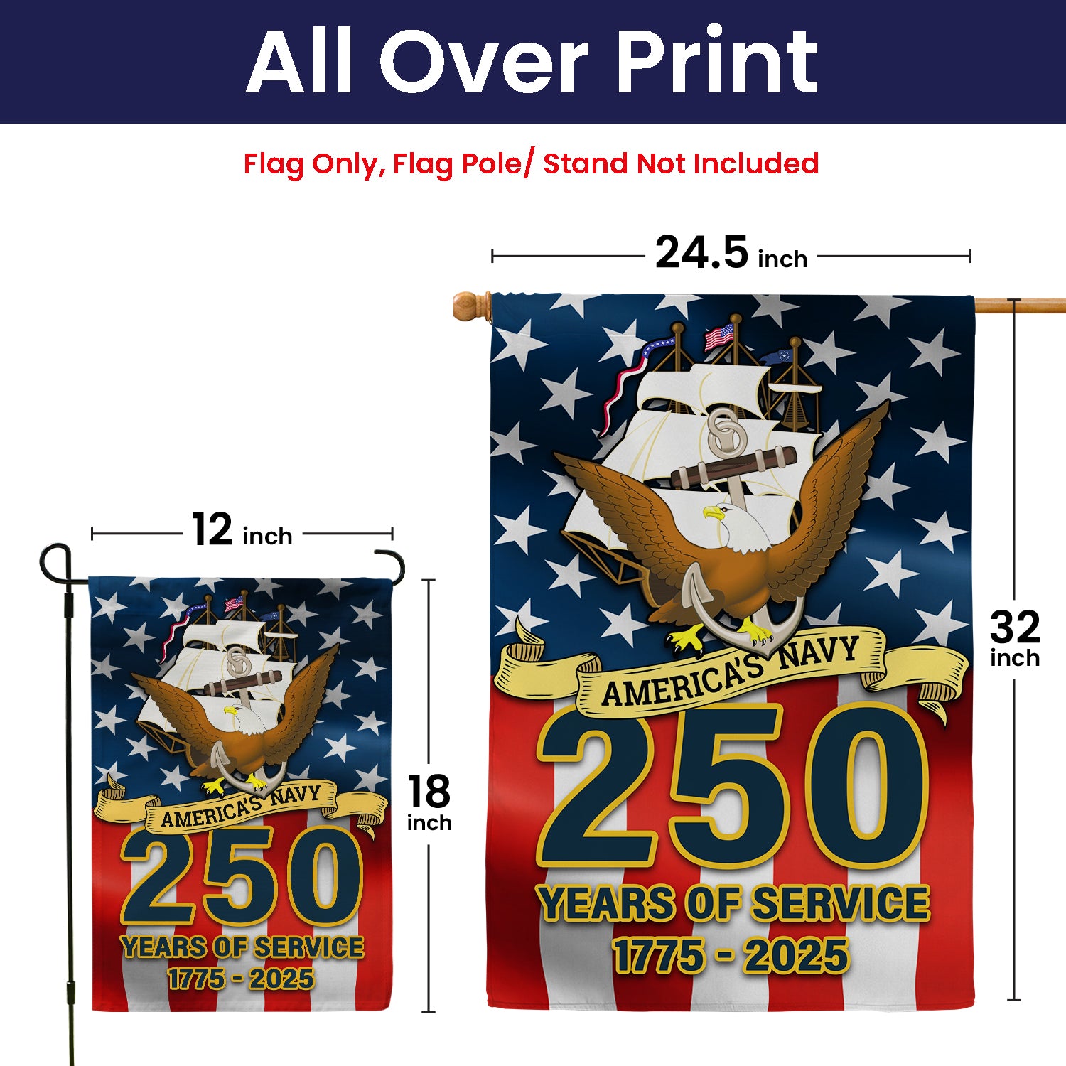 US Navy 250 Years Of Service Garden Flag Twin-Side Printing
