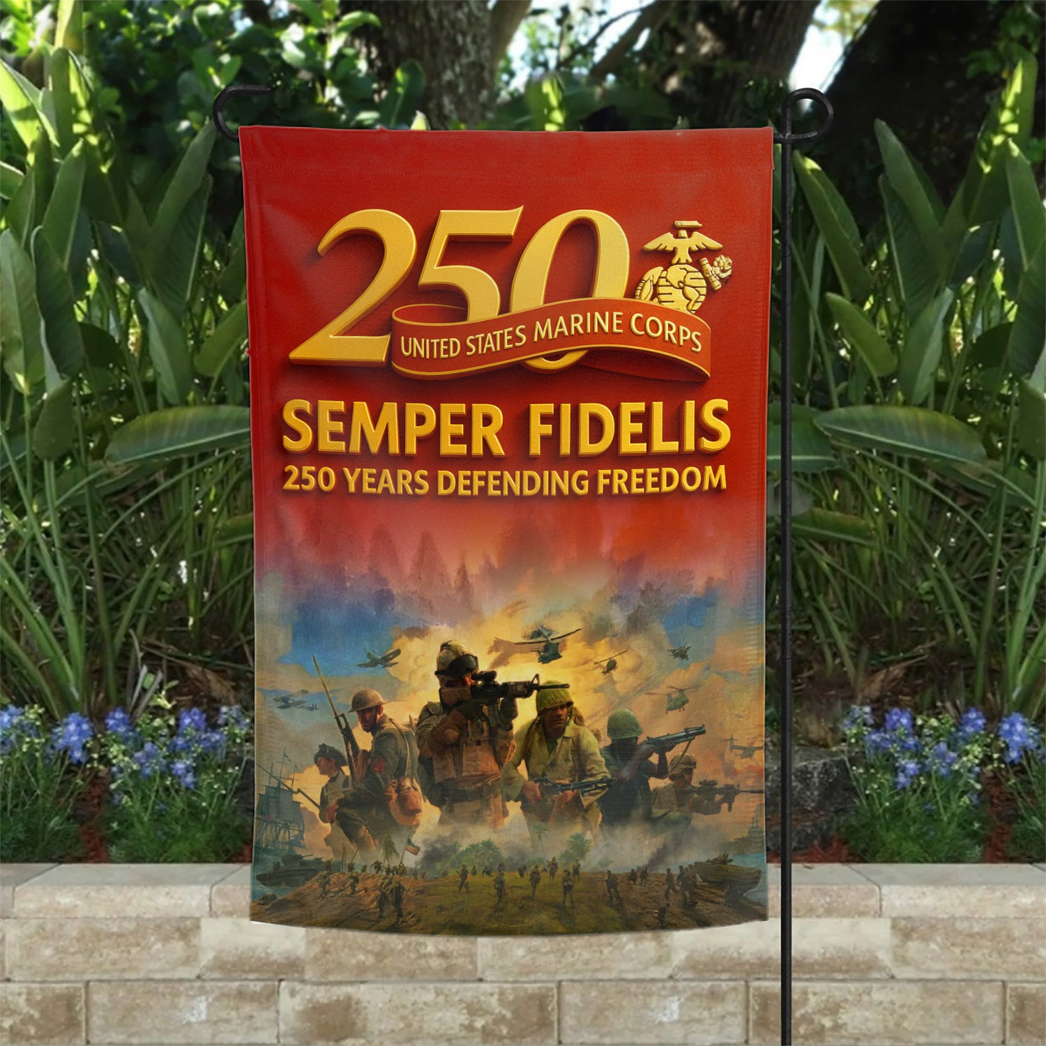 MARlNE Semper Fields 250 Years Defending Freedom Garden Flag 12" x 18" Twin-Side Printing