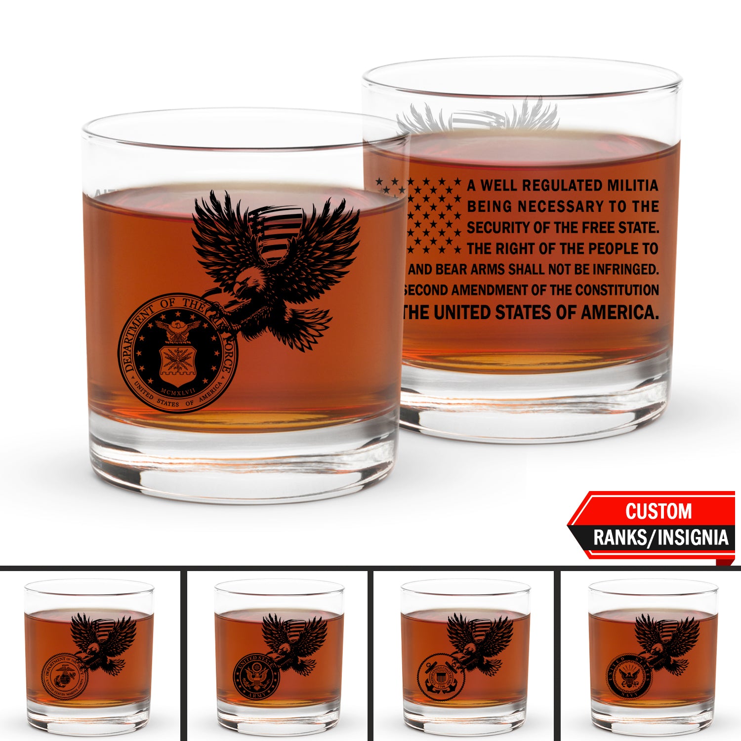 Custom US Military Ranks/Insignia JRGL05 Patriotic Eagle Rocks Glass - 10oz