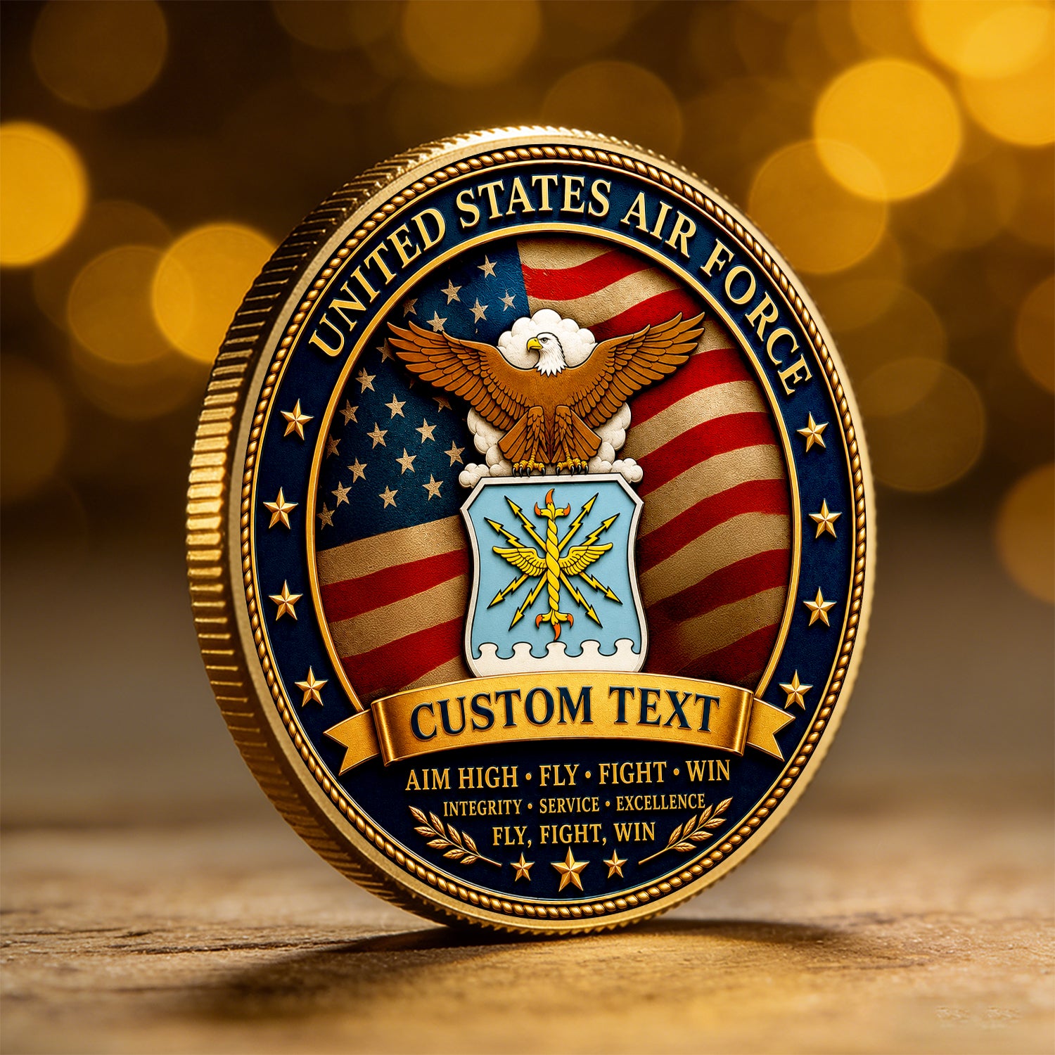 Personalized U.S. Air Force Veteran Rank Challenge Coin – Custom Text & Rank