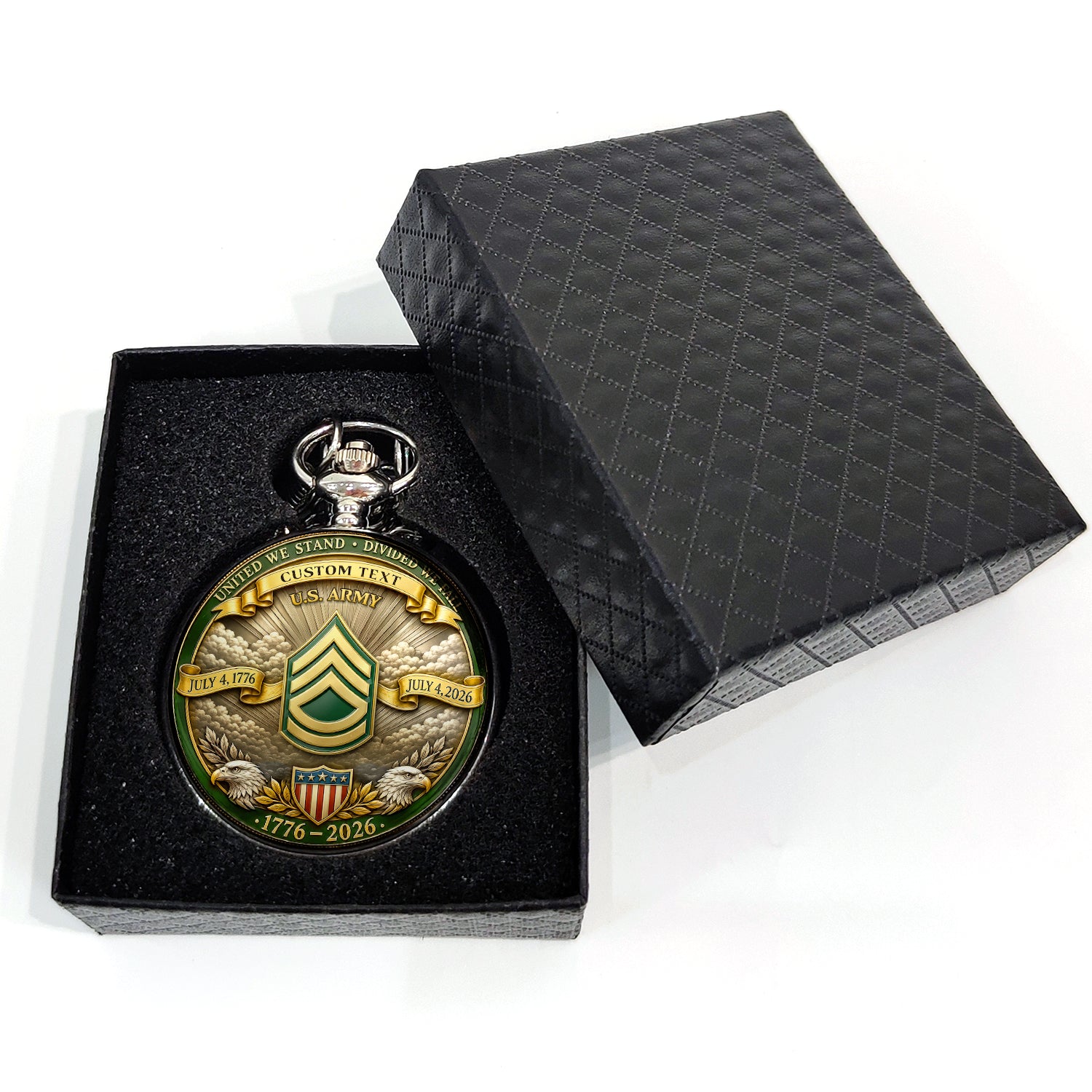 US Army Patriotic Pocket Watch Personalized Rank Name Gift