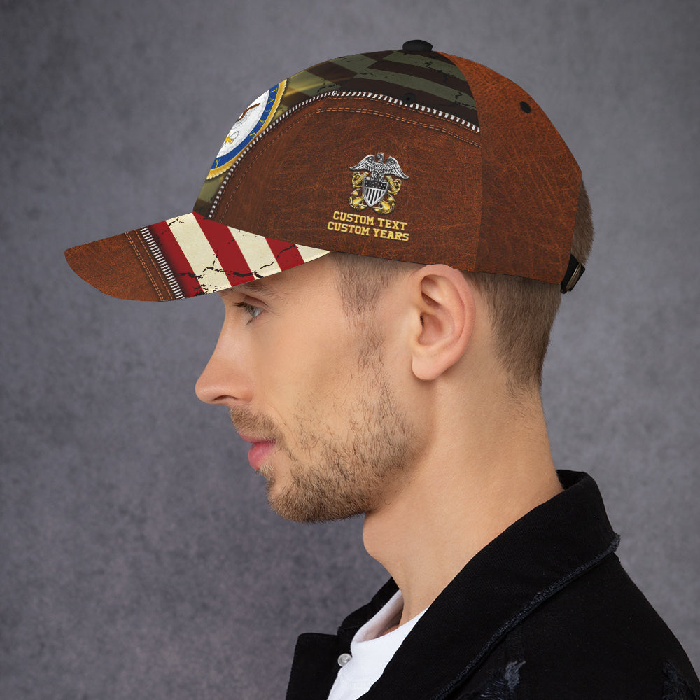 US Military Custom Ranks/Insignia, USA Flag, Personalized Name And Years Served All Over Prints Premium Classic Cap