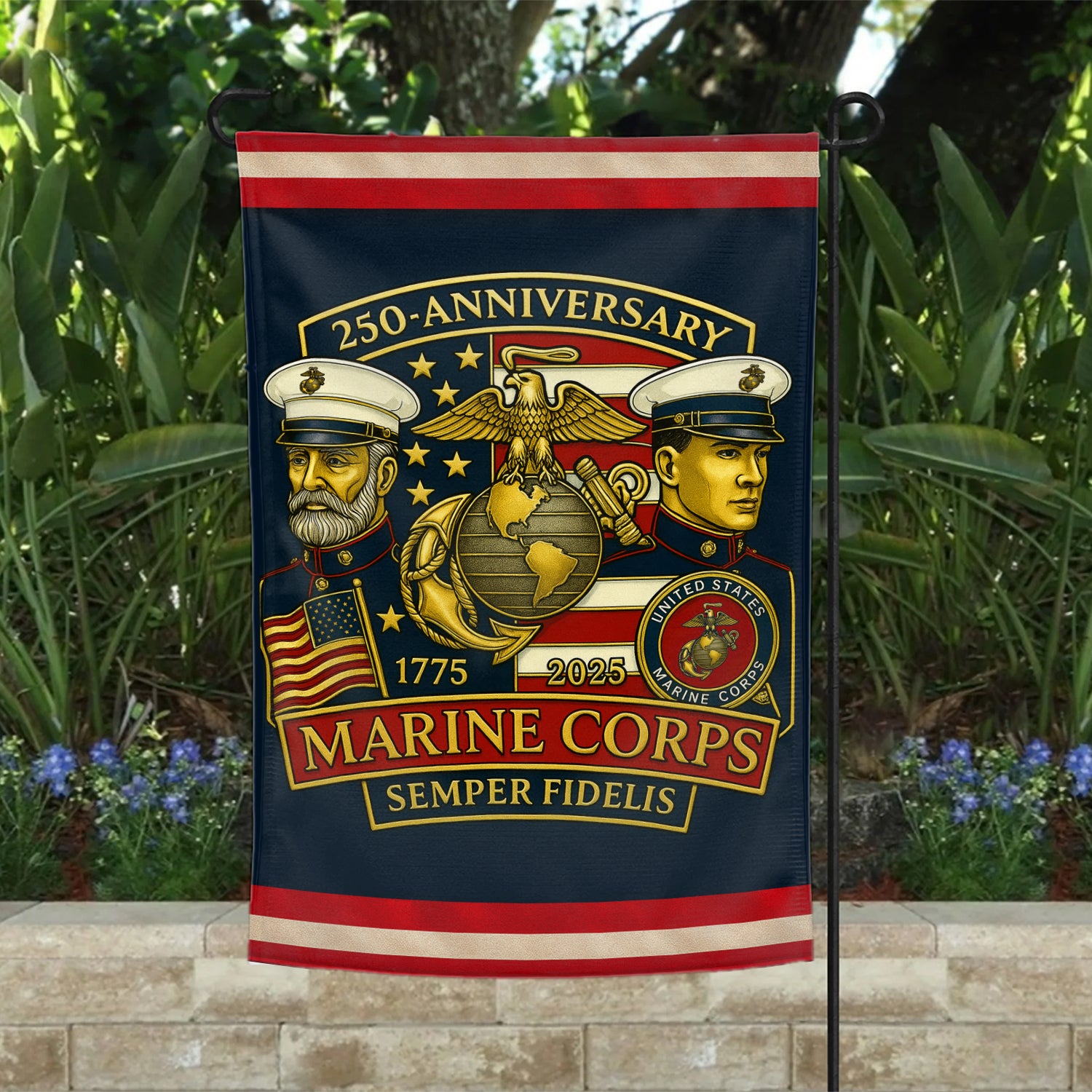 MARlNE 250th Anniversary Garden Flag 12" x 18" Twin-Side Printing
