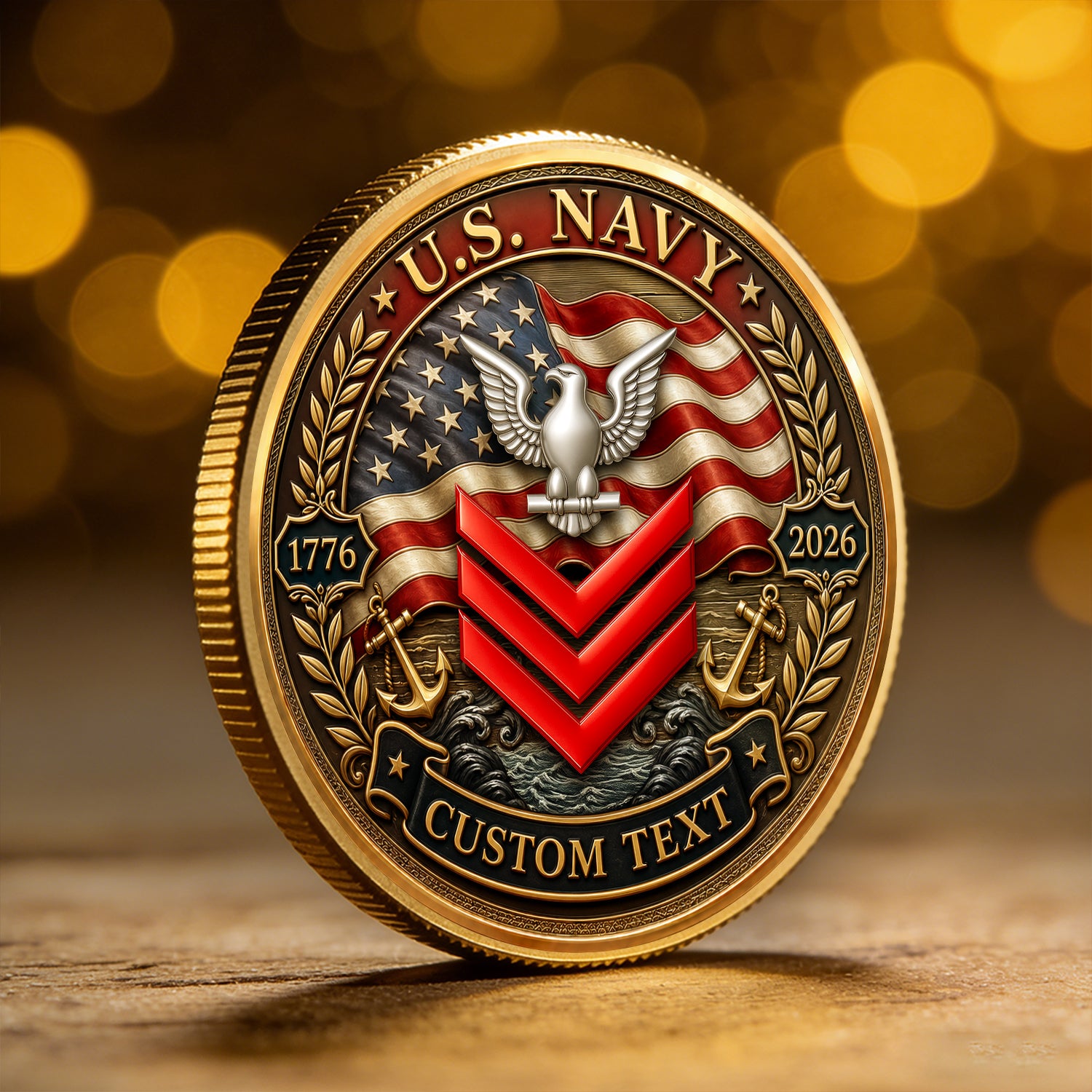 Personalized U.S. Navy Anchor Coin America 250 Anniversary Gift