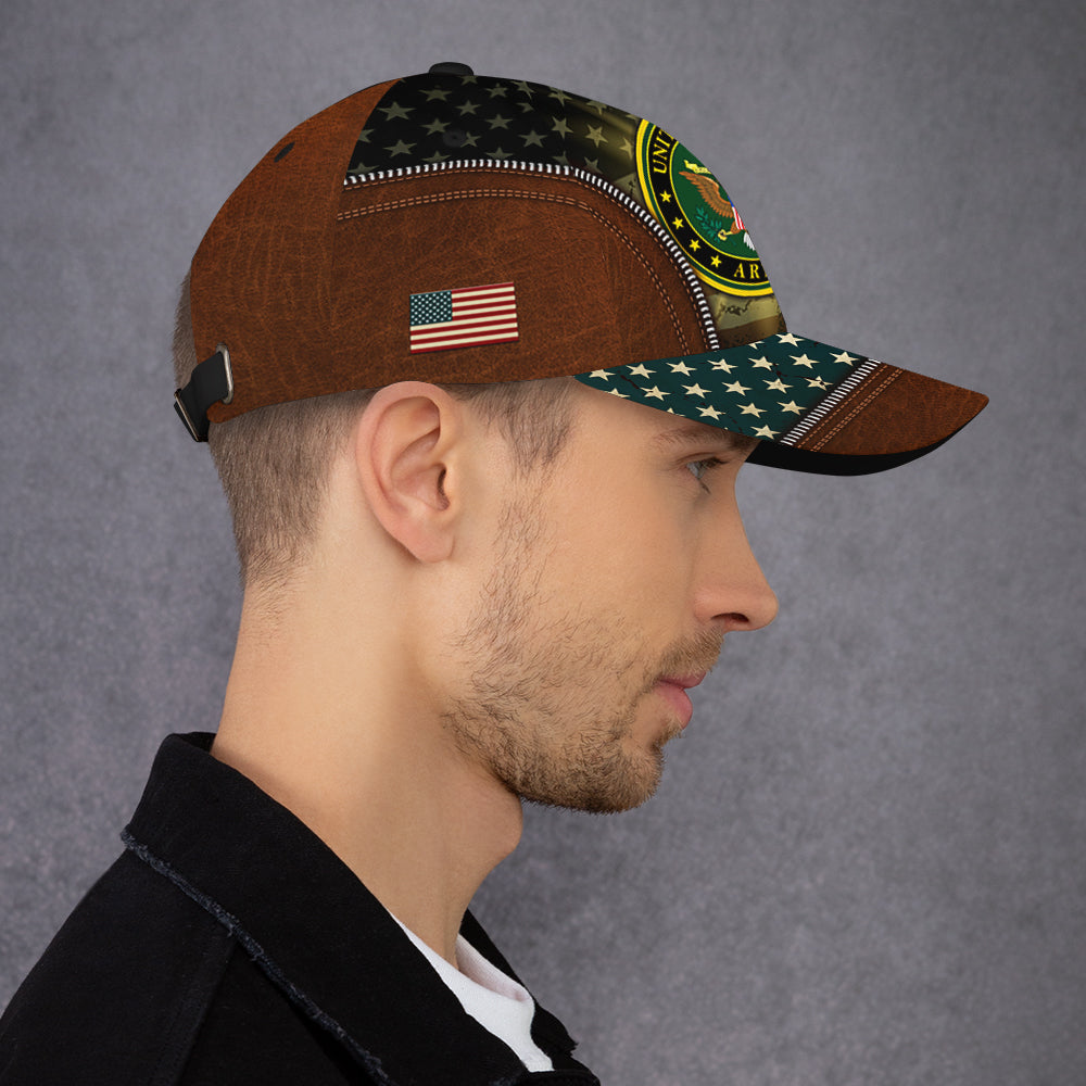 US Military Custom Ranks/Insignia, USA Flag, Personalized Name And Years Served All Over Prints Premium Classic Cap