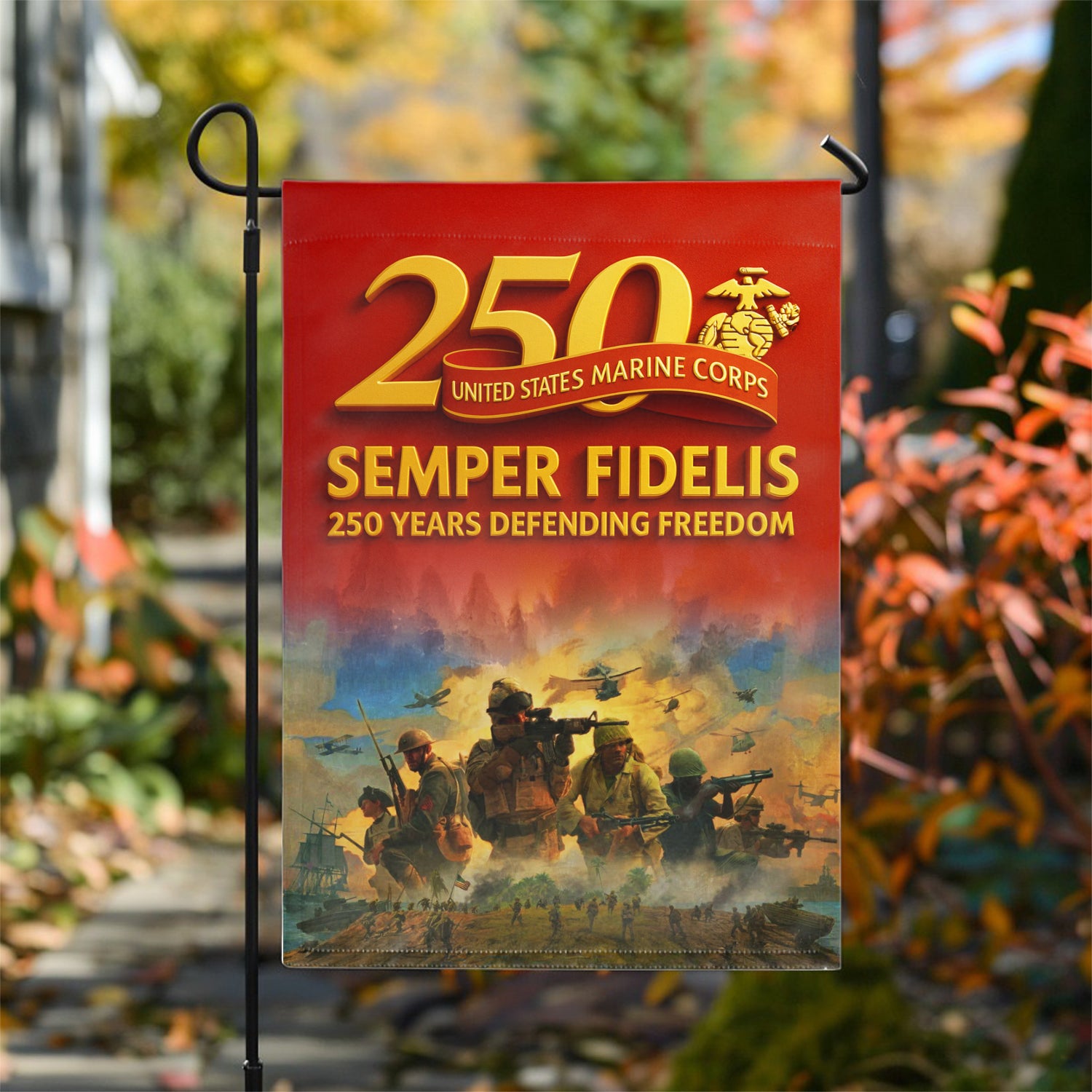 MARlNE Semper Fields 250 Years Defending Freedom Garden Flag 12" x 18" Twin-Side Printing