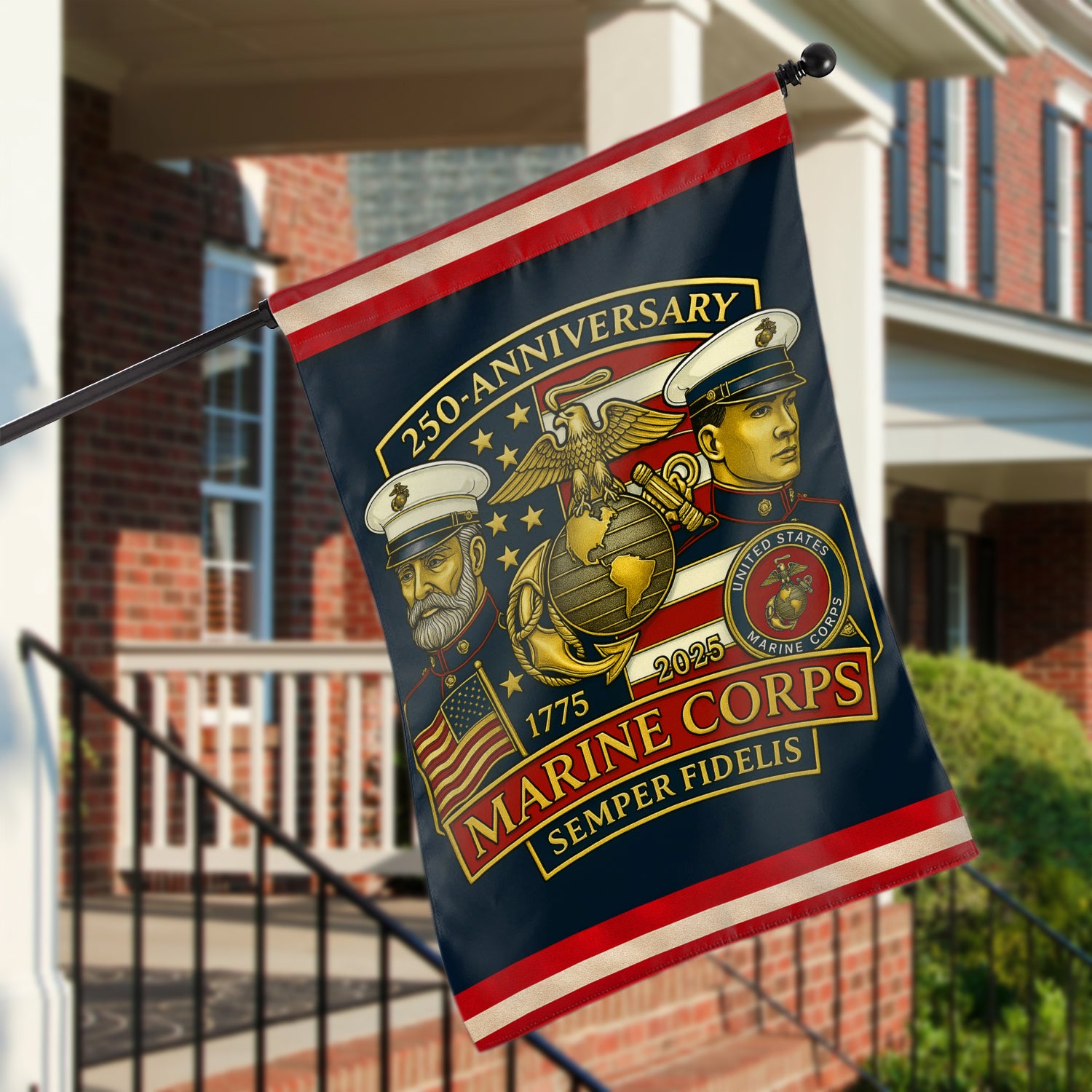 MARlNE 250th Anniversary House Flag 28" x 40" Twin-Side Printing