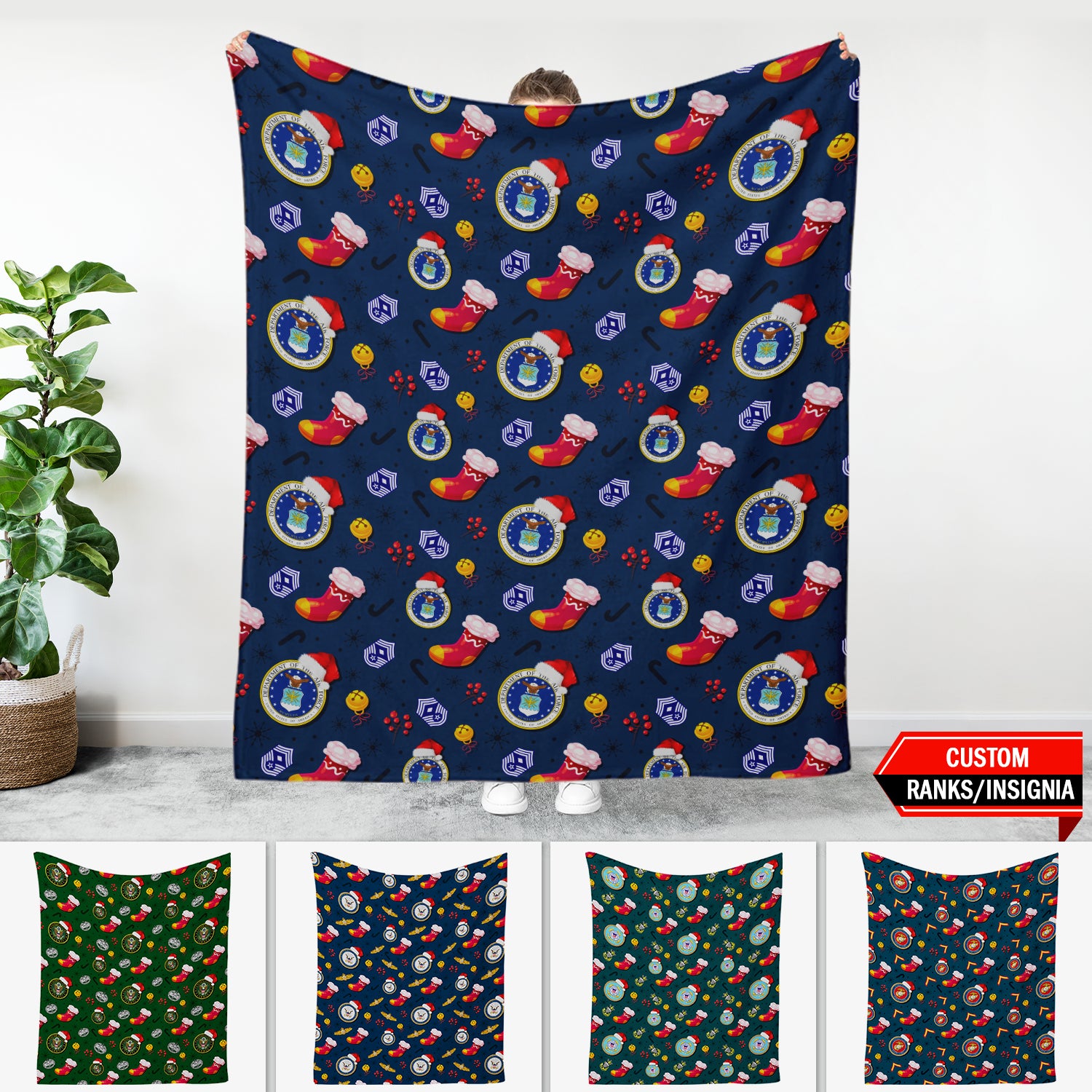 Custom US Military Ranks/Insignia, Christmas Socks Fleece Blanket