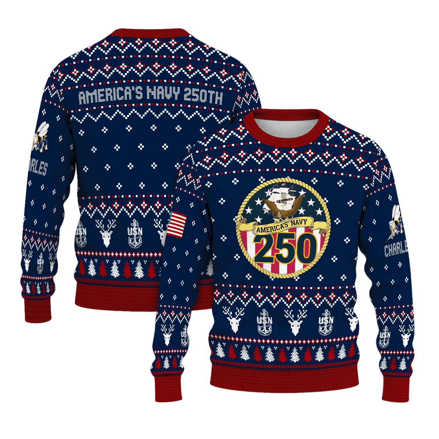 Custom Ranks And Text US Navy Ugly Christmas Sweater for Women Men JUST01