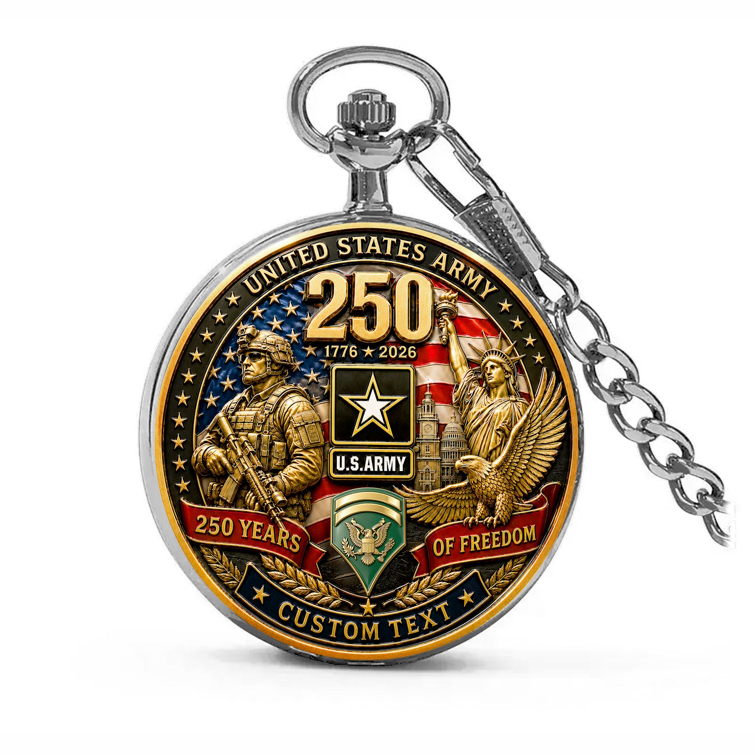 Personalized US Army Rank Name Pocket Watch for Him