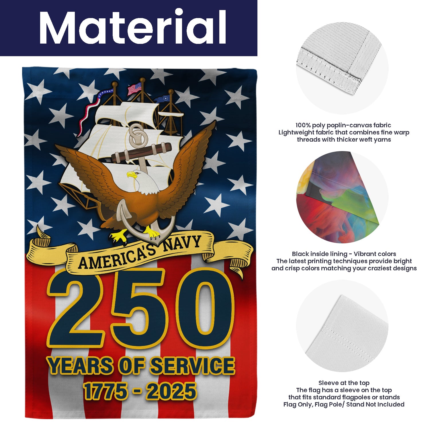 US Navy 250 Years Of Service Garden Flag Twin-Side Printing