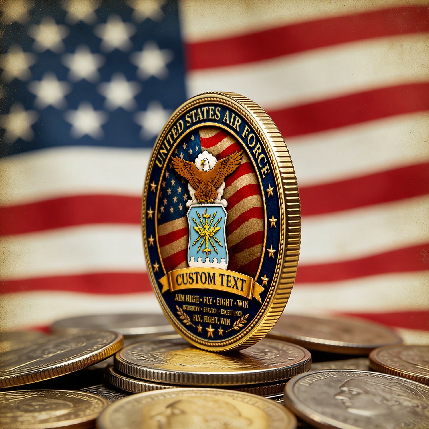 Personalized U.S. Air Force Veteran Rank Challenge Coin – Custom Text & Rank