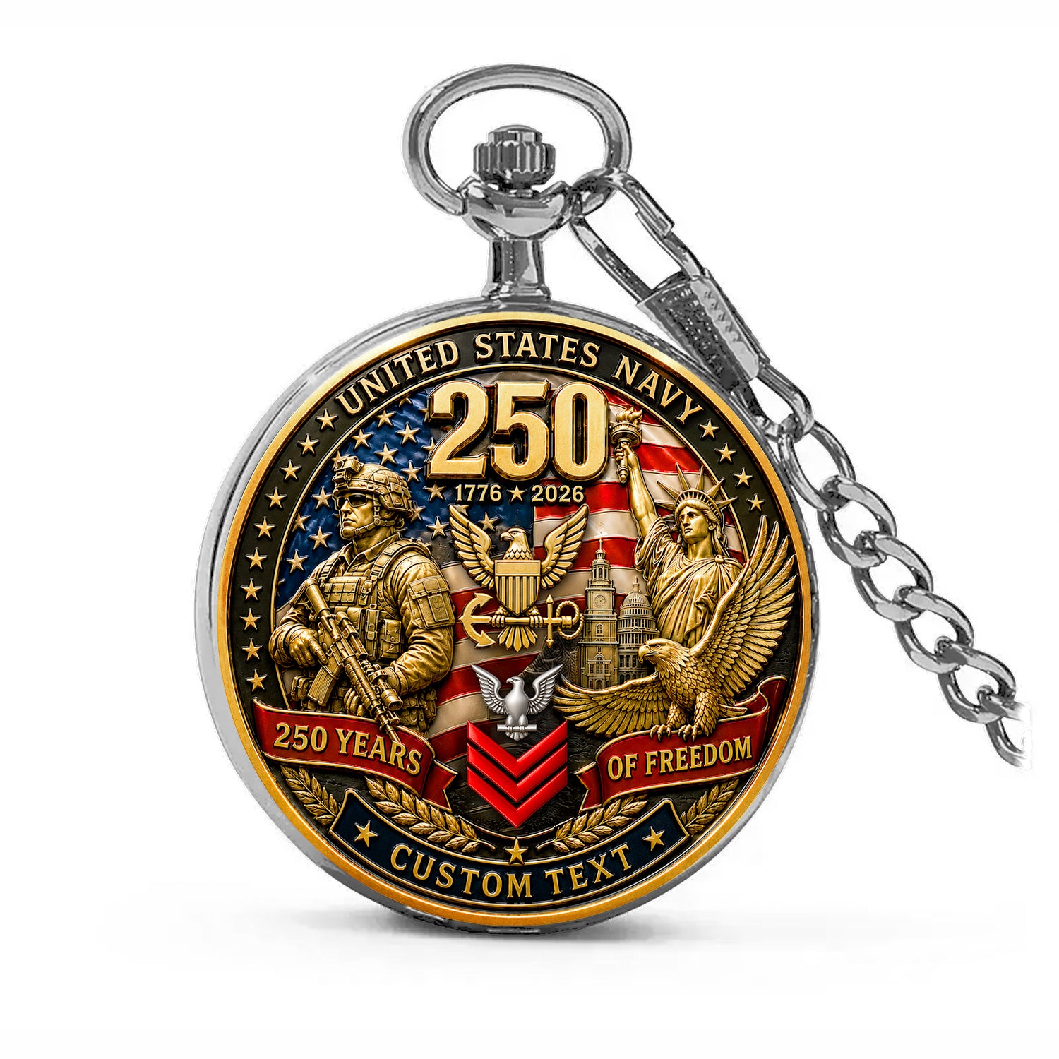 Personalized US Navy Chief Gift Pocket Watch Custom Rank
