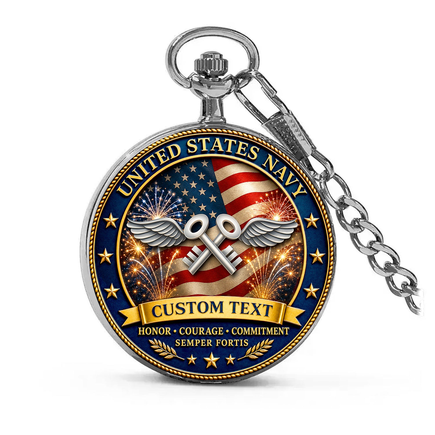 Personalized US Navy Rank Pocket Watch Retirement Keepsake