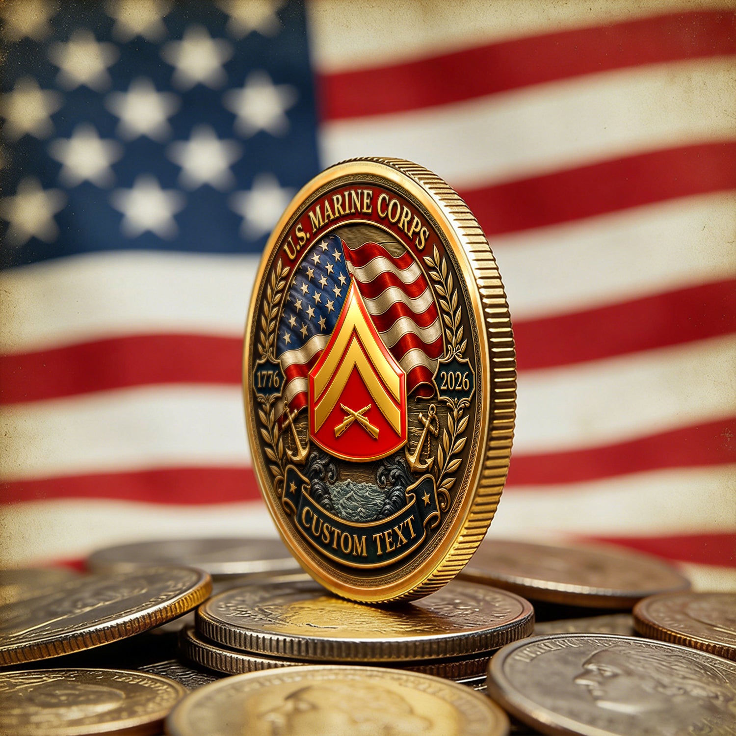 Custom USMC Challenge Coin 1776-2026 Marine Veteran Keepsake