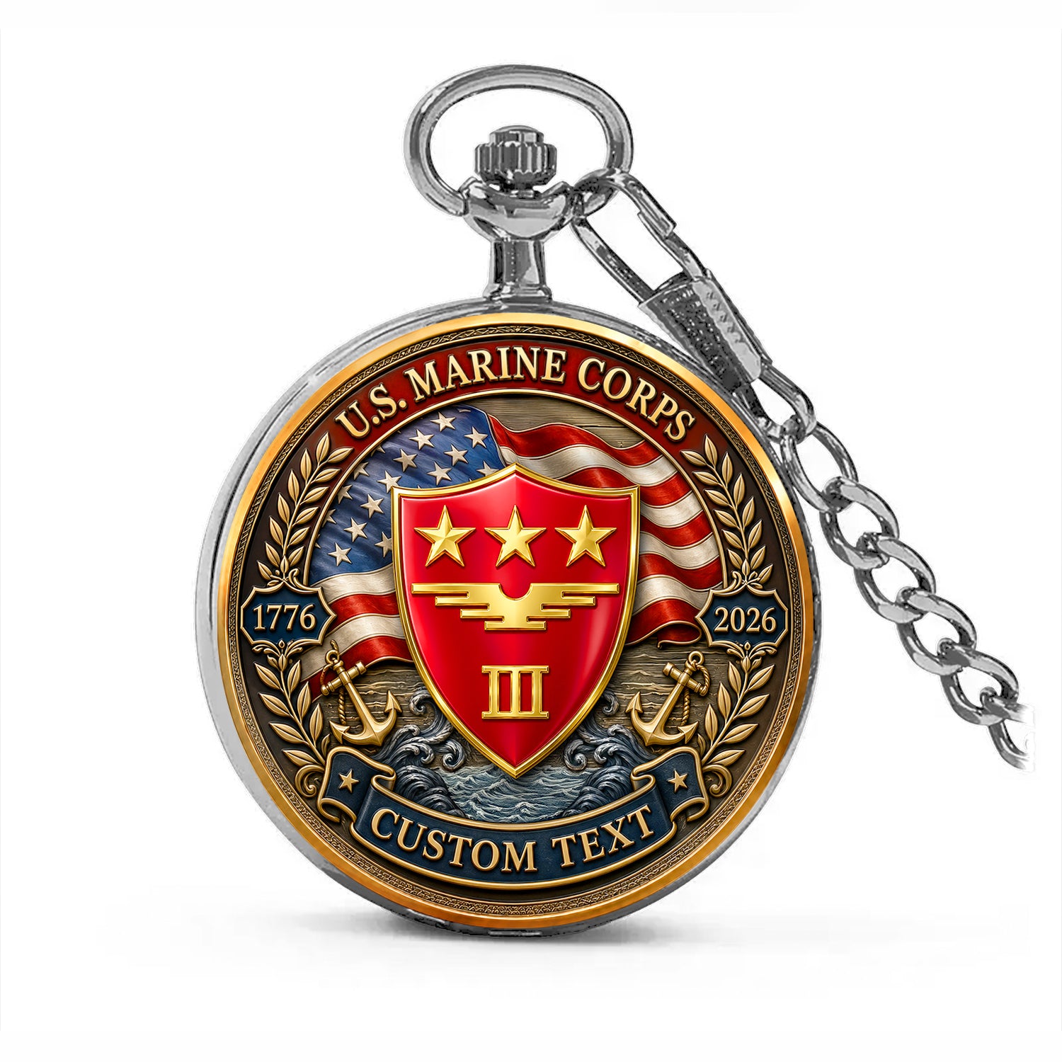 Custom Marine Veteran Pocket Watch Personalized Rank
