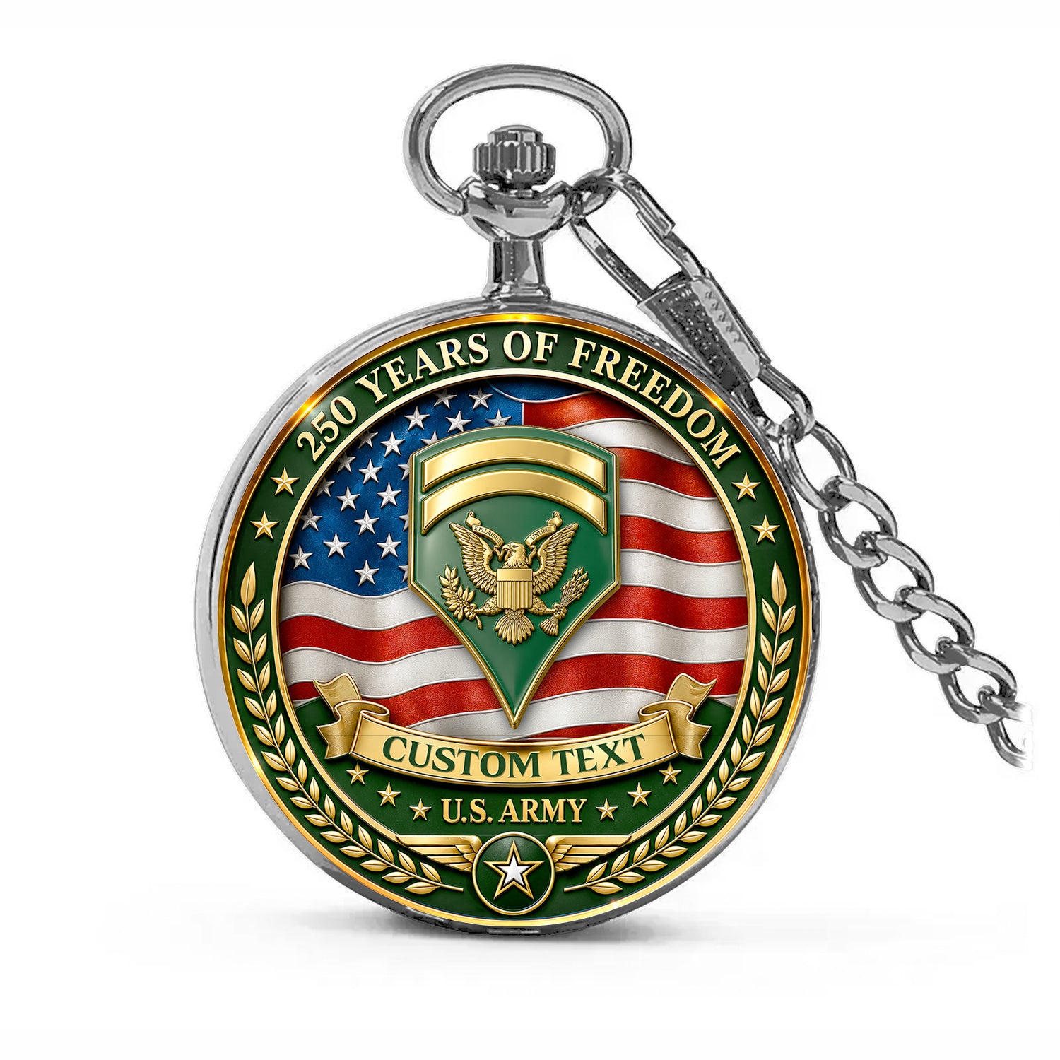 US Army 250th Anniversary Pocket Watch Custom Rank Name Veteran Gift