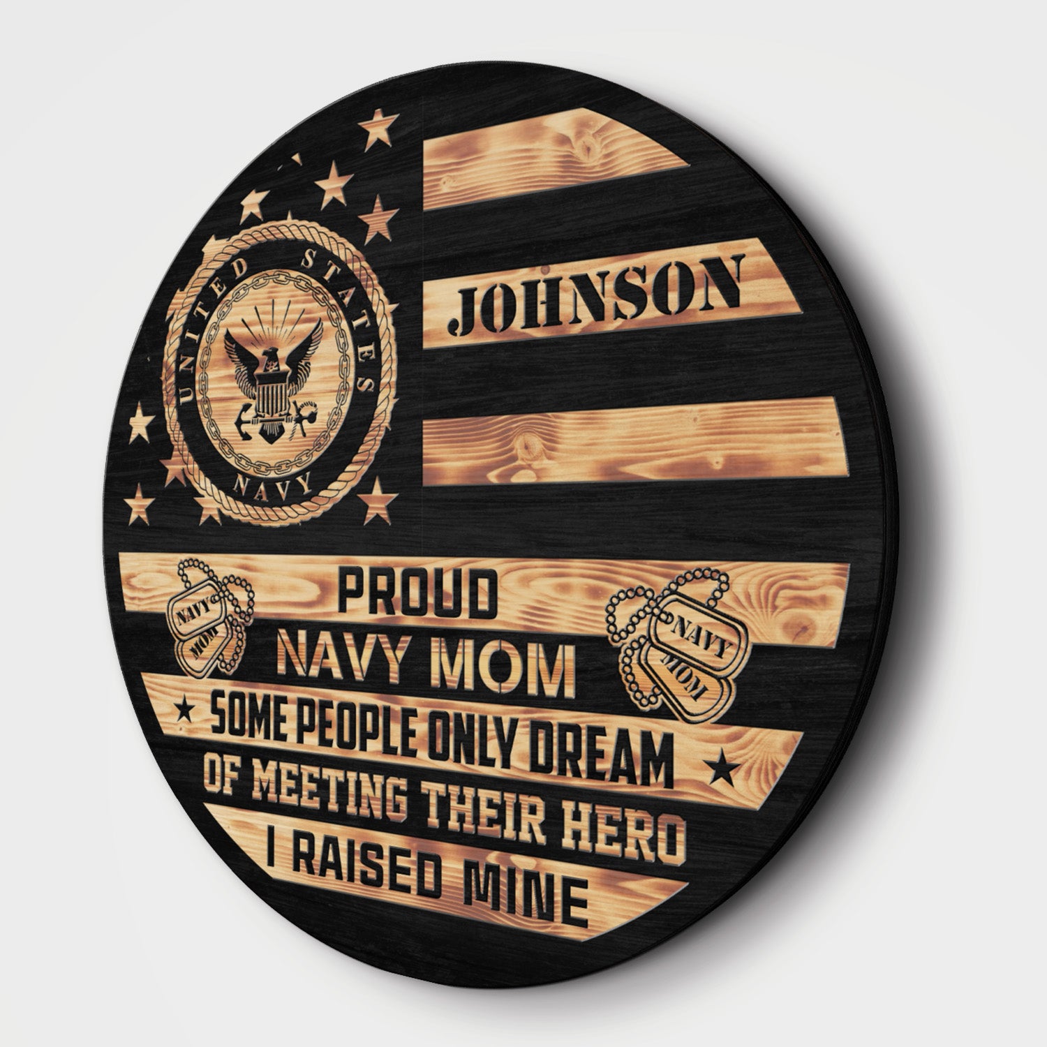 Proud Navy Mom Wooden Flag Sign – Personalized Tribute for Military Mothers