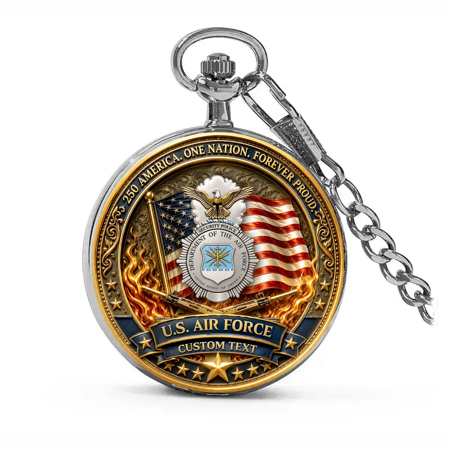US Air Force Pocket Watch Personalized Rank and Text Gift