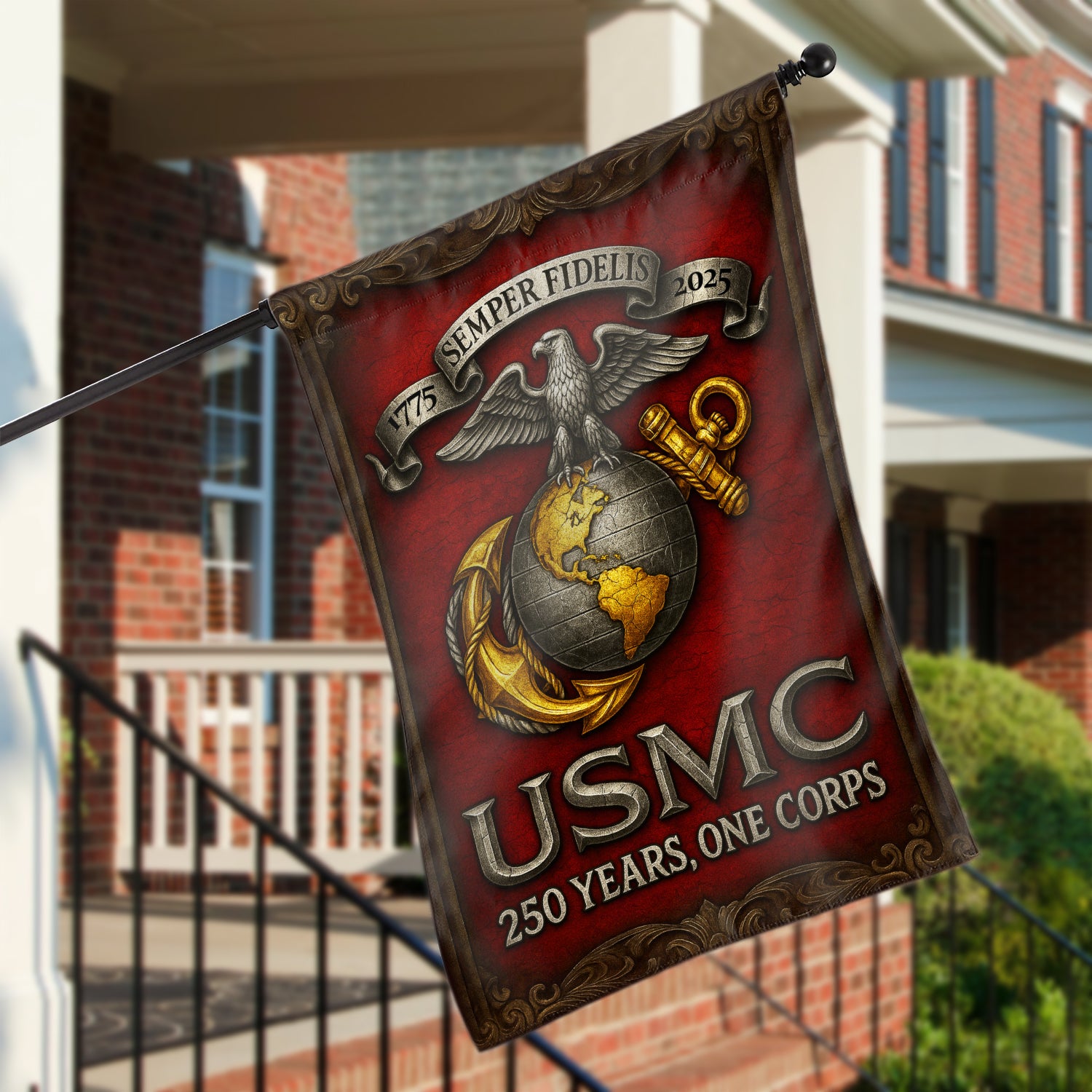 MARlNE 250th Years, One Corps House Flag 28" x 40" Twin-Side Printing