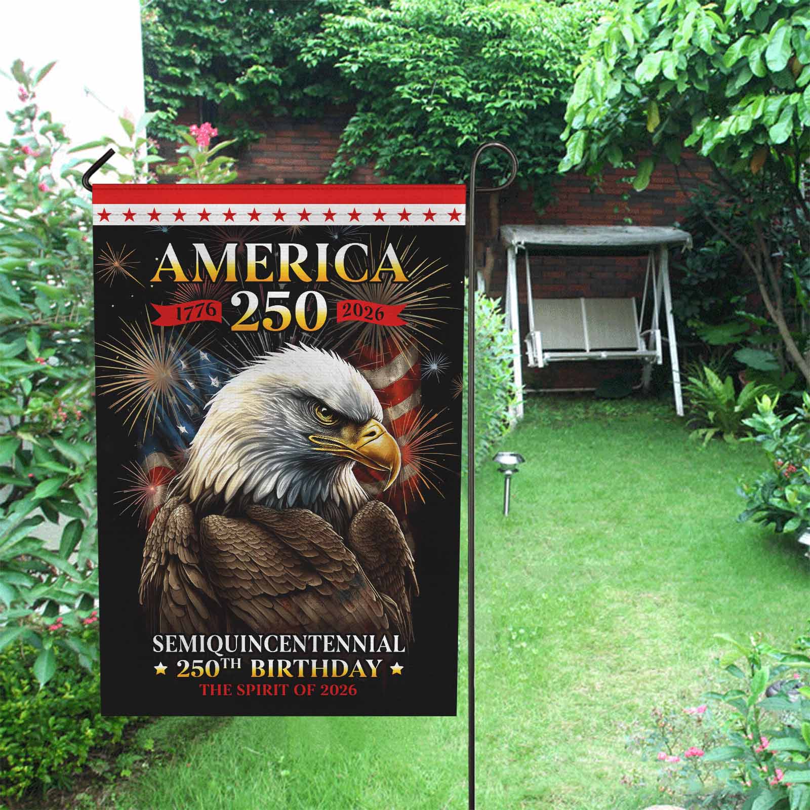 America 250 Semiquincentennial Garden Flag Patriotic Eagle Fireworks 1776-2026 Independence Decor