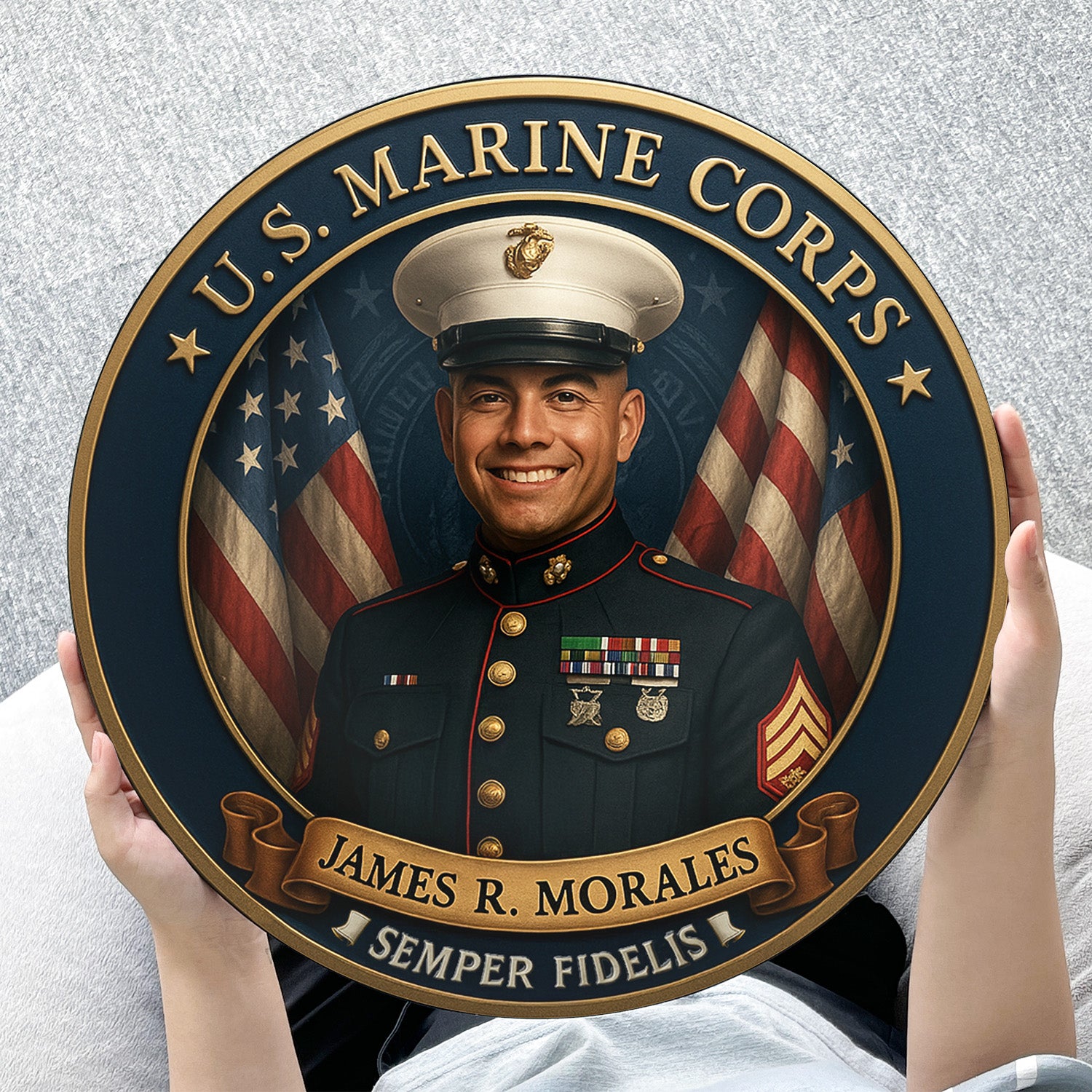 Personalized MARlNE Corps Portrait Wooden Sign