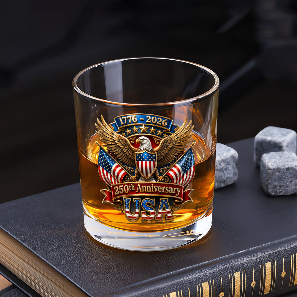 USA 250 Years Whiskey Glass Independence Day Keepsake