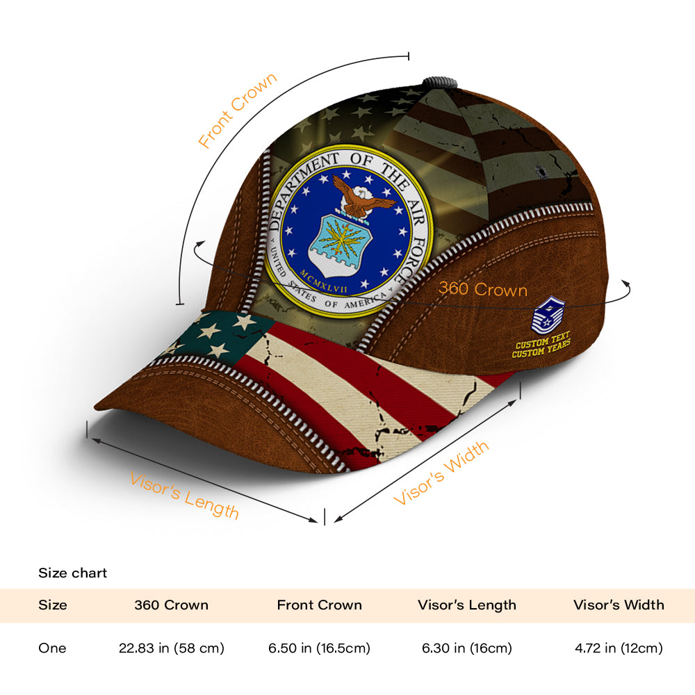 US Military Custom Ranks/Insignia, USA Flag, Personalized Name And Years Served All Over Prints Premium Classic Cap