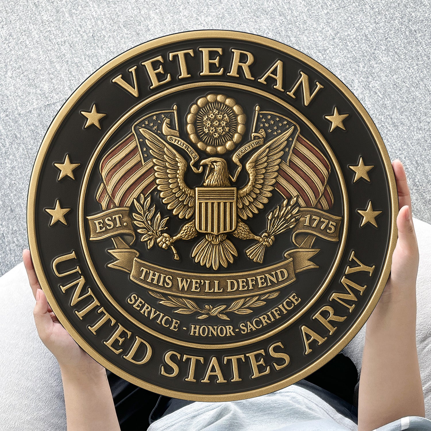 U.S. Army Veteran Wooden Sign – "This We’ll Defend" Patriotic Wall Decor