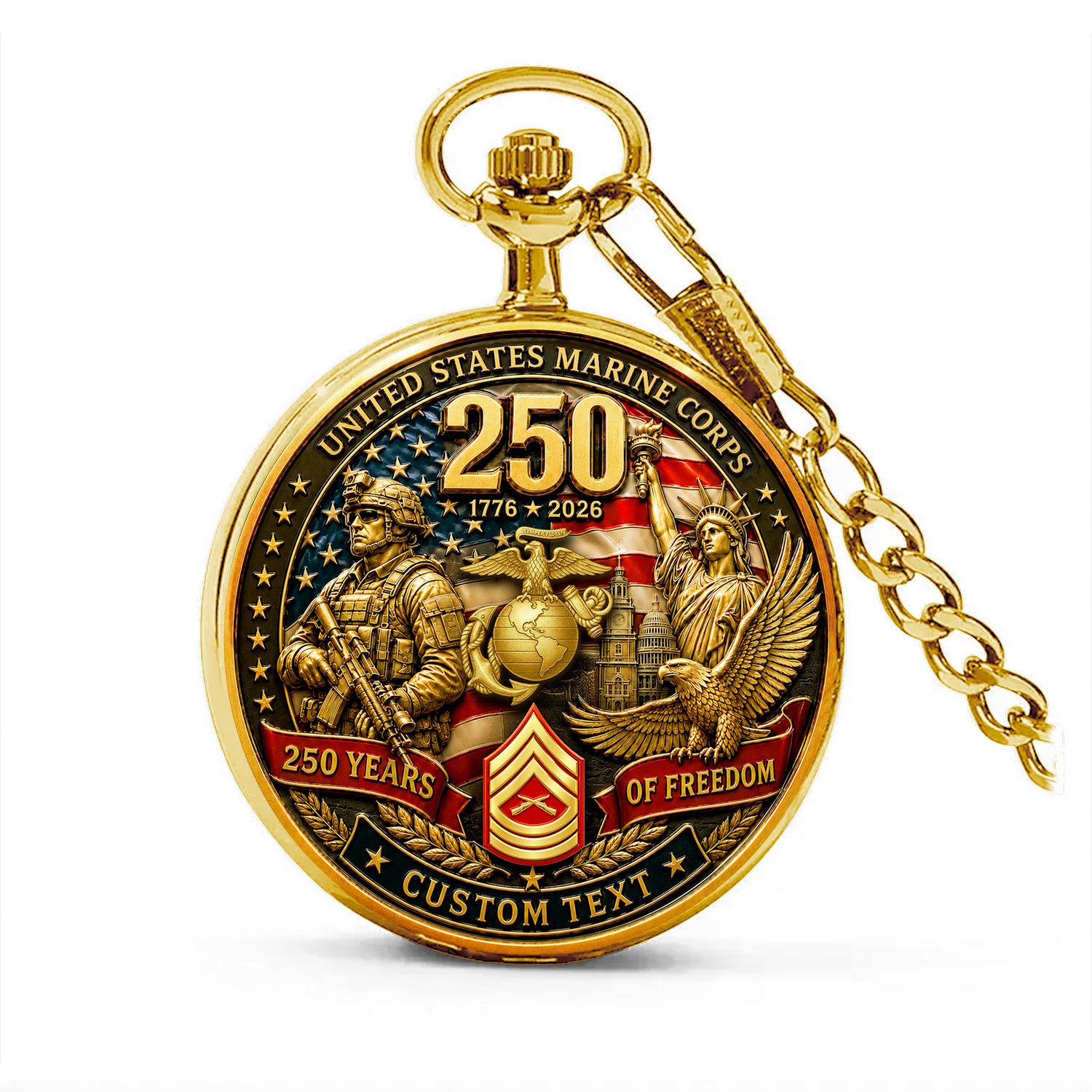 Marine Veteran Custom Name Pocket Watch Anniversary Gift