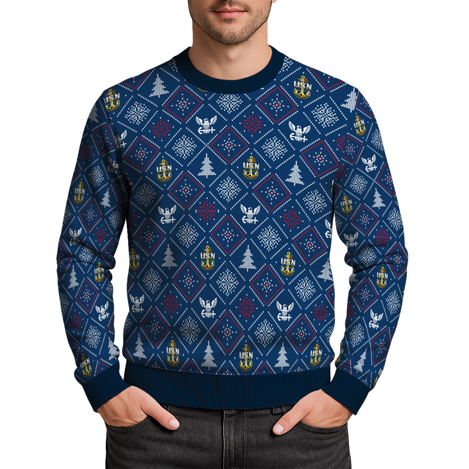 Custom Ranks US Navy Ugly Christmas Sweater for Women Men TUST03
