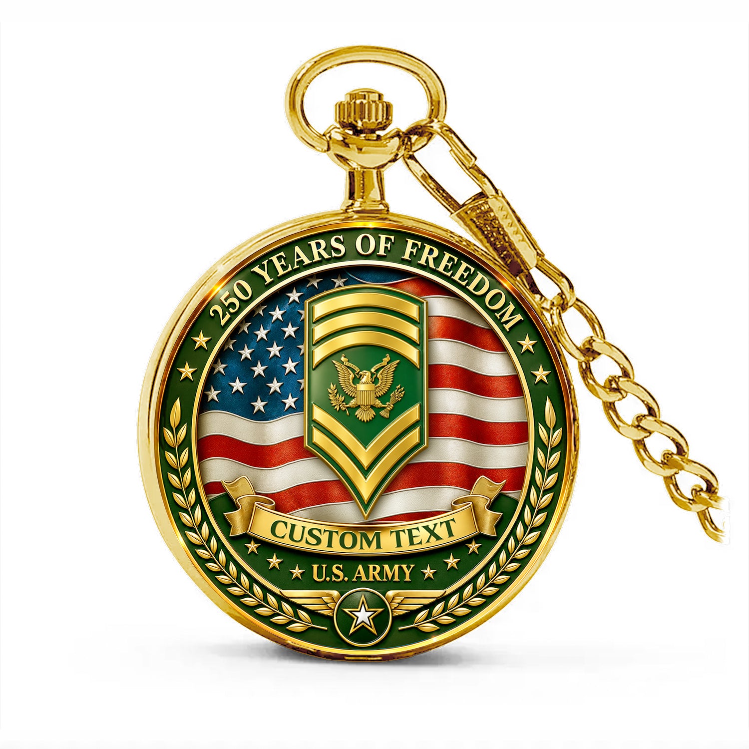 US Army 250th Anniversary Pocket Watch Custom Rank Name Veteran Gift